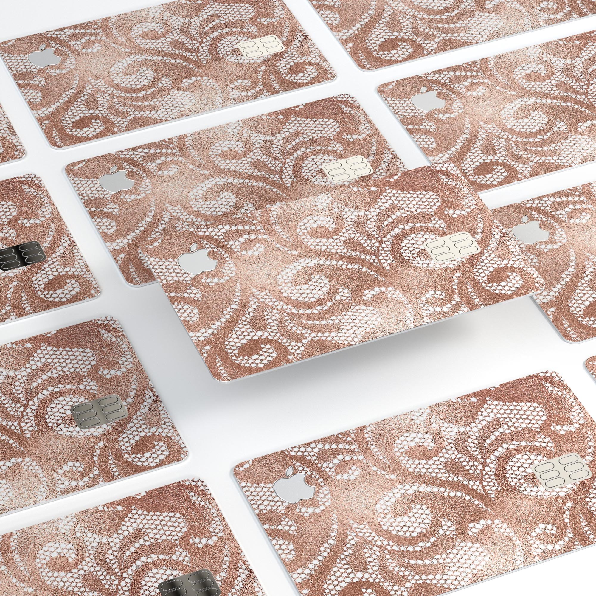 Rose Gold Lace Pattern decal skin for Apple Card, showcasing elegant design and premium quality.