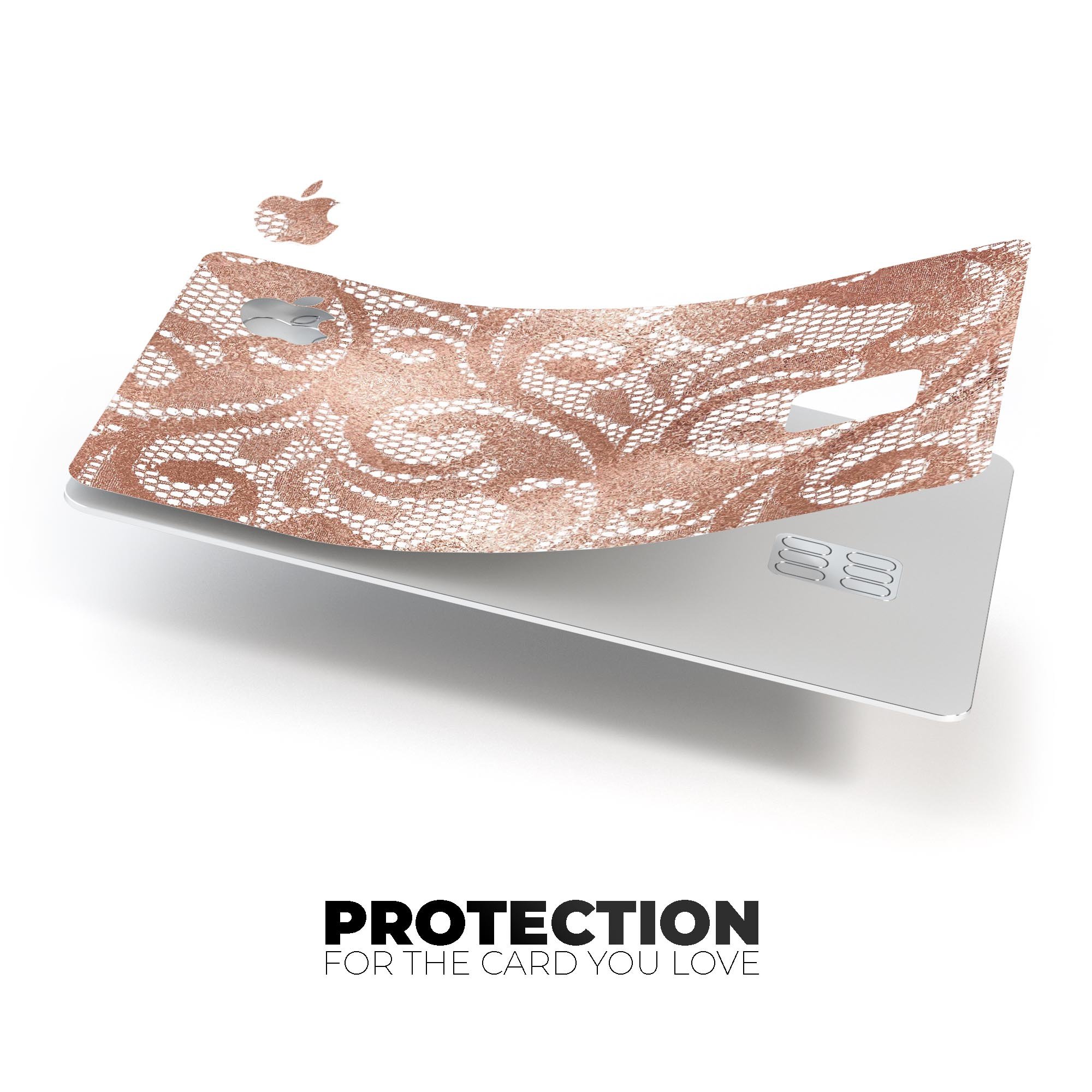 Rose Gold Lace Pattern decal skin for Apple Card, showcasing elegant design and premium quality.