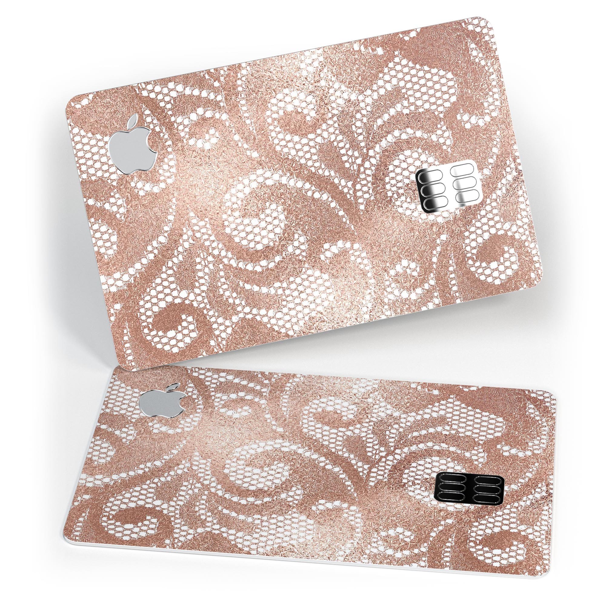 Rose Gold Lace Pattern decal skin for Apple Card, showcasing elegant design and premium quality.