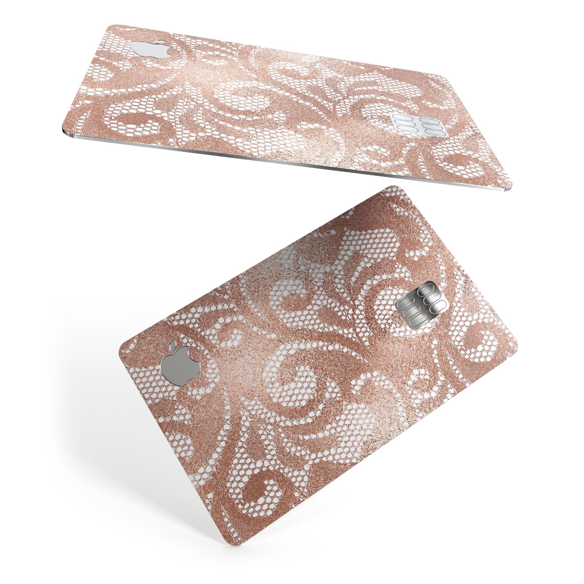 Rose Gold Lace Pattern decal skin for Apple Card, showcasing elegant design and premium quality.