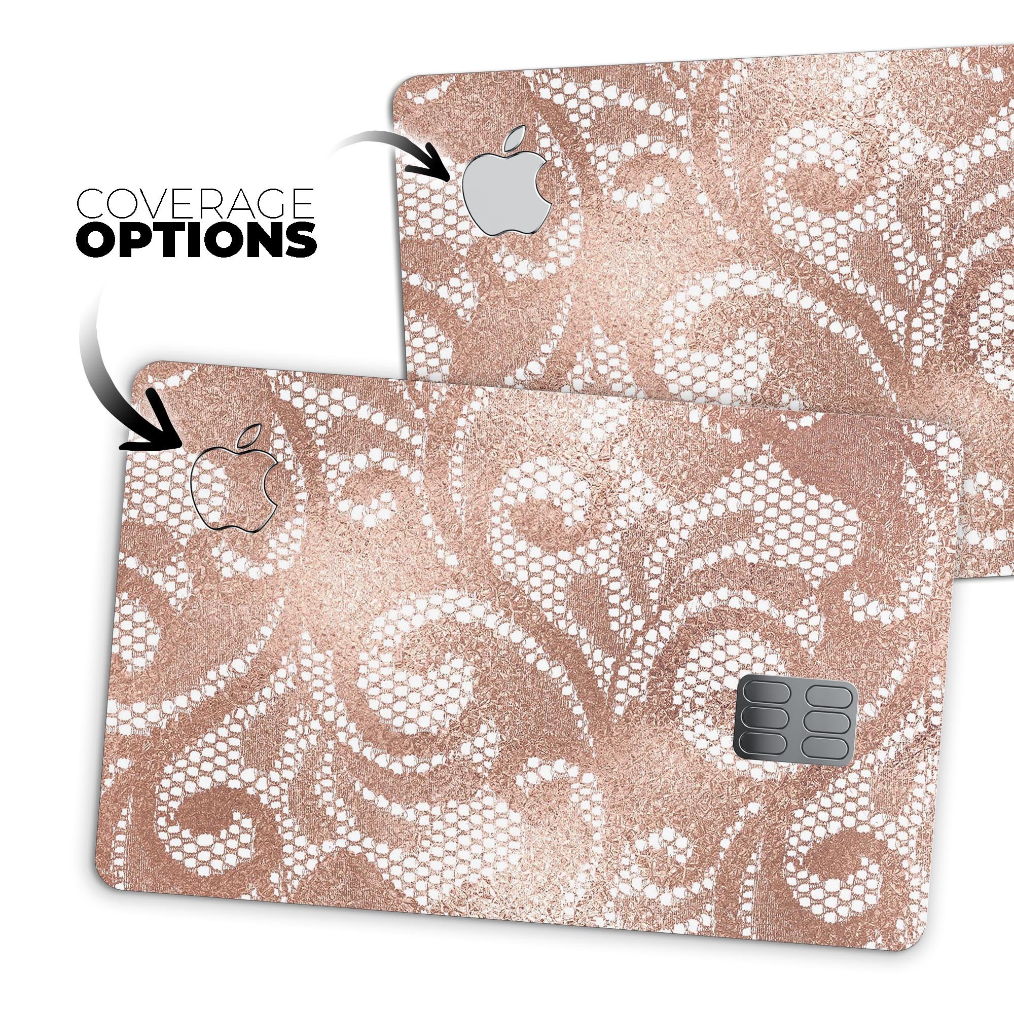 Rose Gold Lace Pattern decal skin for Apple Card, showcasing elegant design and premium quality.