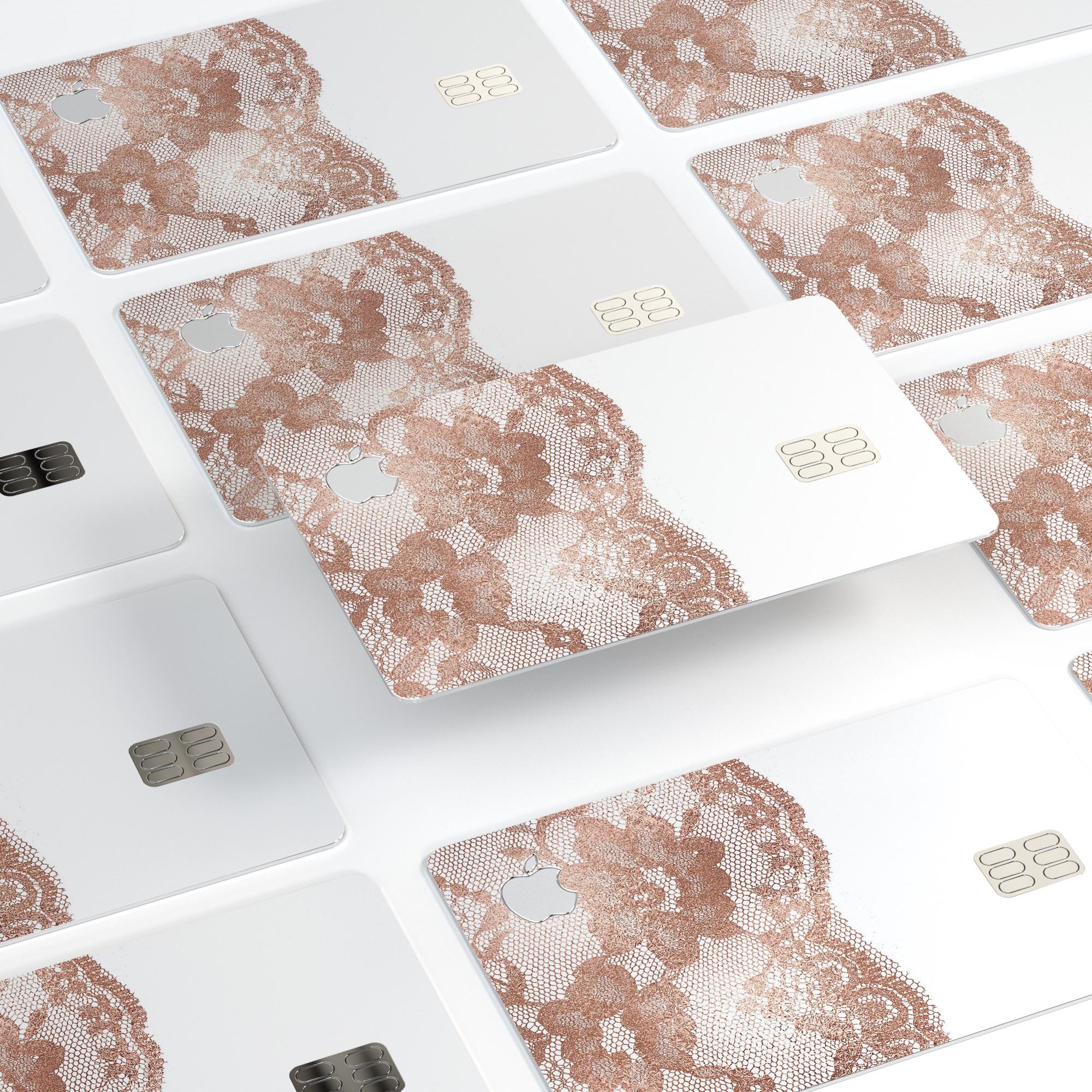 Rose Gold Lace Pattern decal skin for Apple Card, showcasing intricate lace design and premium finish.