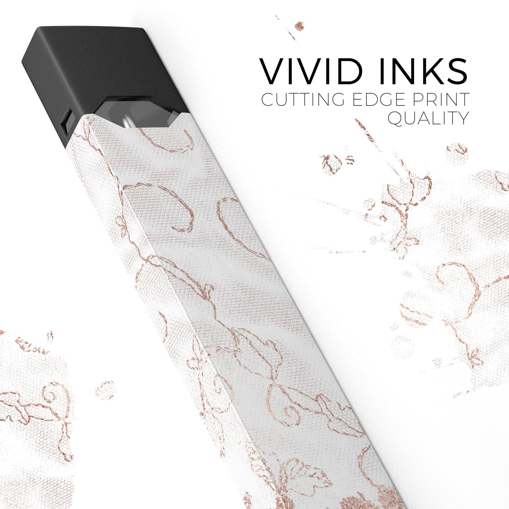 Rose Gold Lace Pattern skin wrap for JUUL vaping device, showcasing intricate lace design and premium quality.