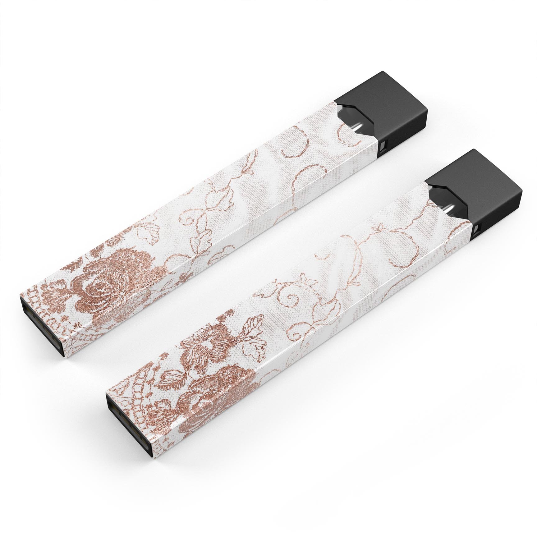 Rose Gold Lace Pattern skin wrap for JUUL vaping device, showcasing intricate lace design and premium quality.