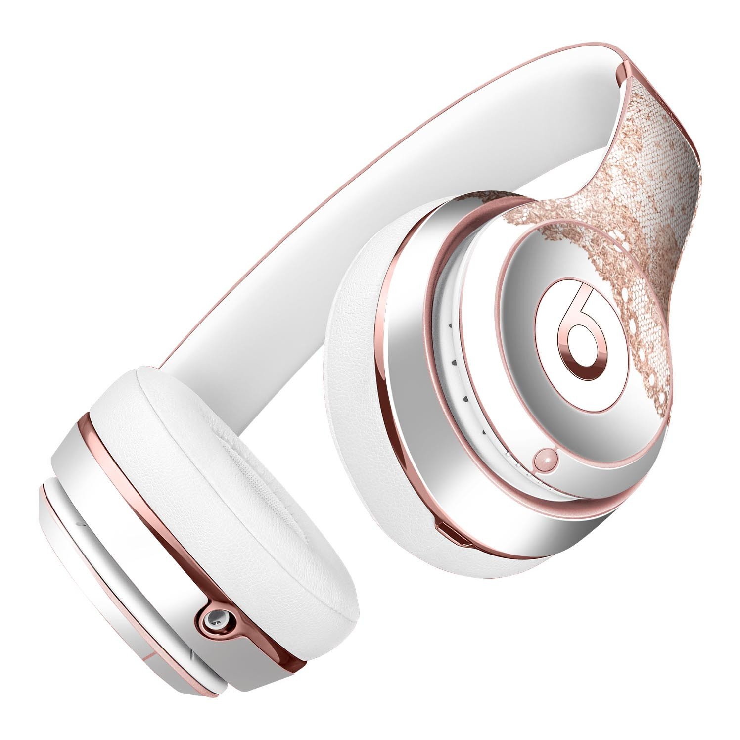 Rose Gold Lace Pattern Skin Kit for Beats by Dre Solo 3 Wireless Headphones, showcasing intricate lace design and premium vinyl material.