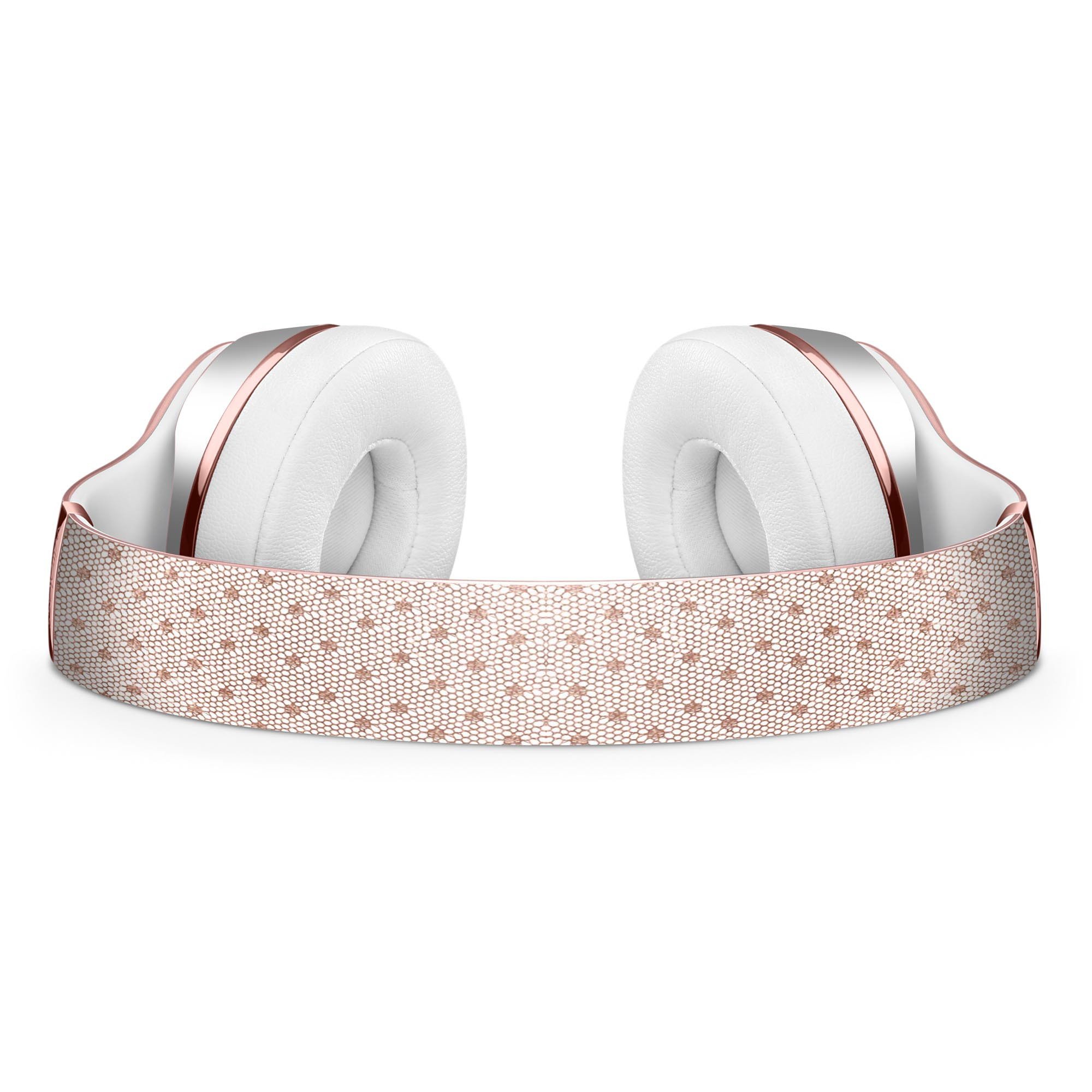 Rose Gold Lace Pattern Skin Kit for Beats by Dre Solo 3 Wireless Headphones, showcasing intricate lace design and premium vinyl material.