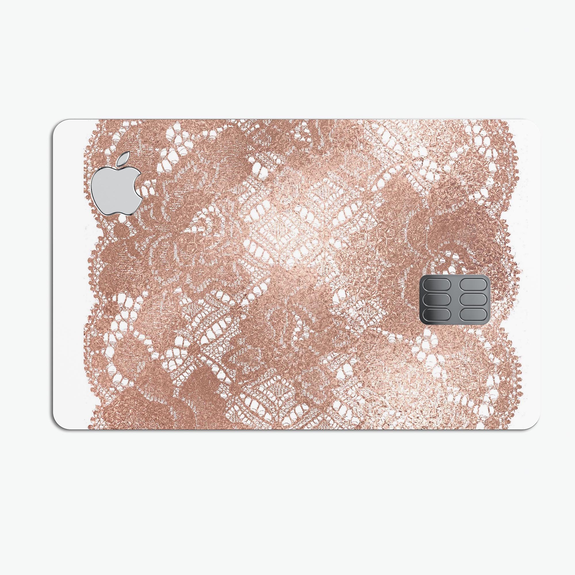 Rose Gold Lace Pattern skin decal for Apple Card, showcasing intricate lace design and premium finish.