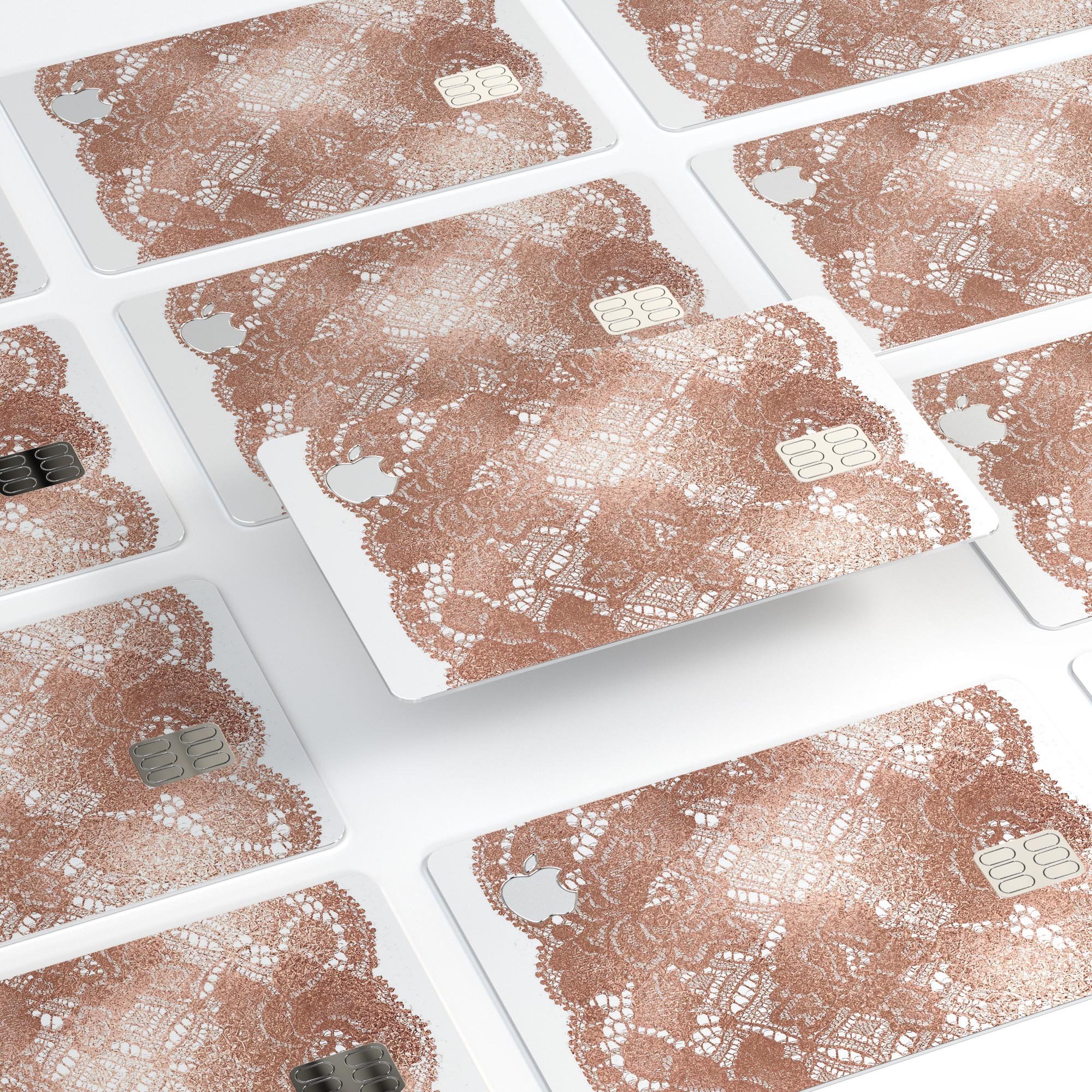 Rose Gold Lace Pattern skin decal for Apple Card, showcasing intricate lace design and premium finish.