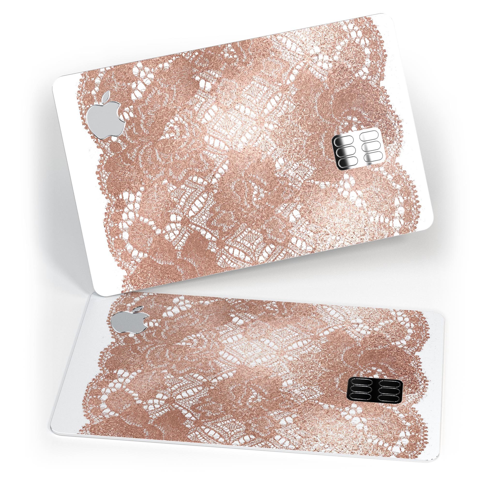 Rose Gold Lace Pattern skin decal for Apple Card, showcasing intricate lace design and premium finish.