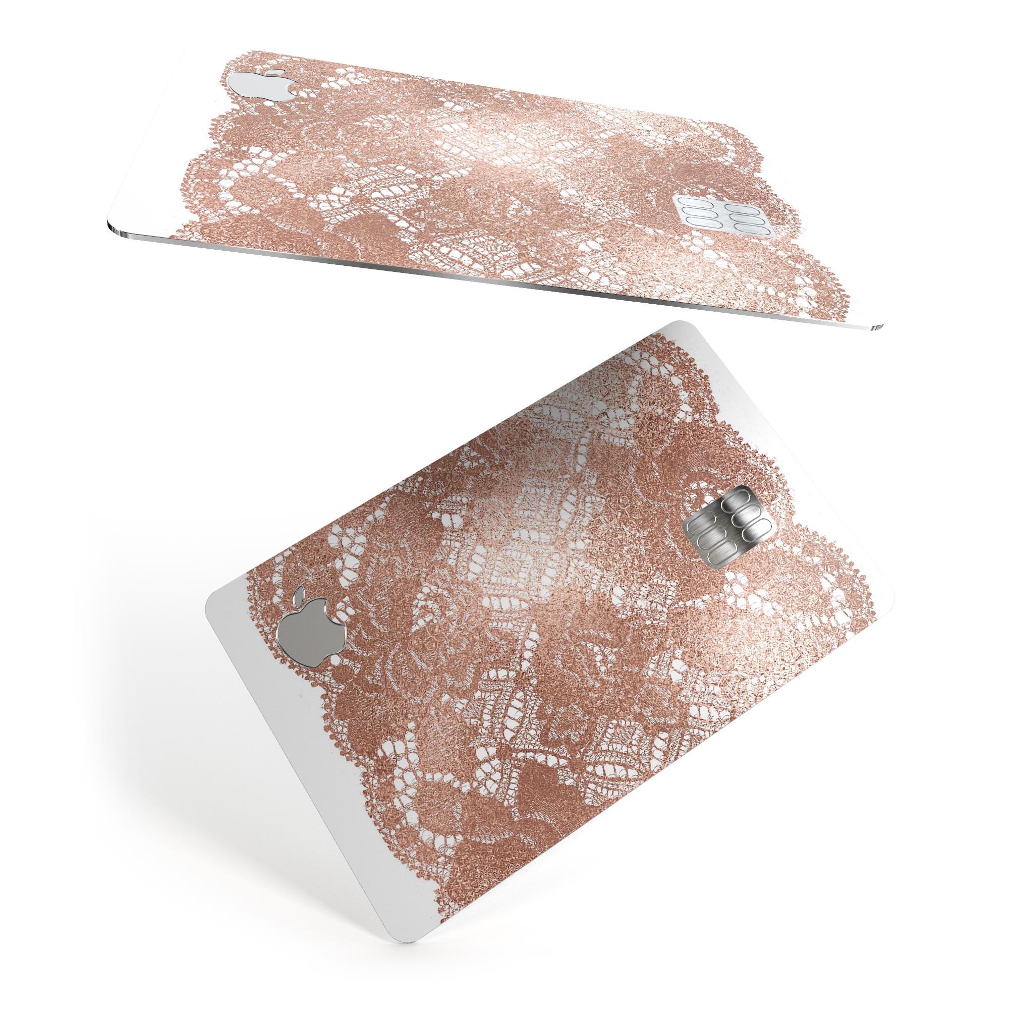 Rose Gold Lace Pattern skin decal for Apple Card, showcasing intricate lace design and premium finish.