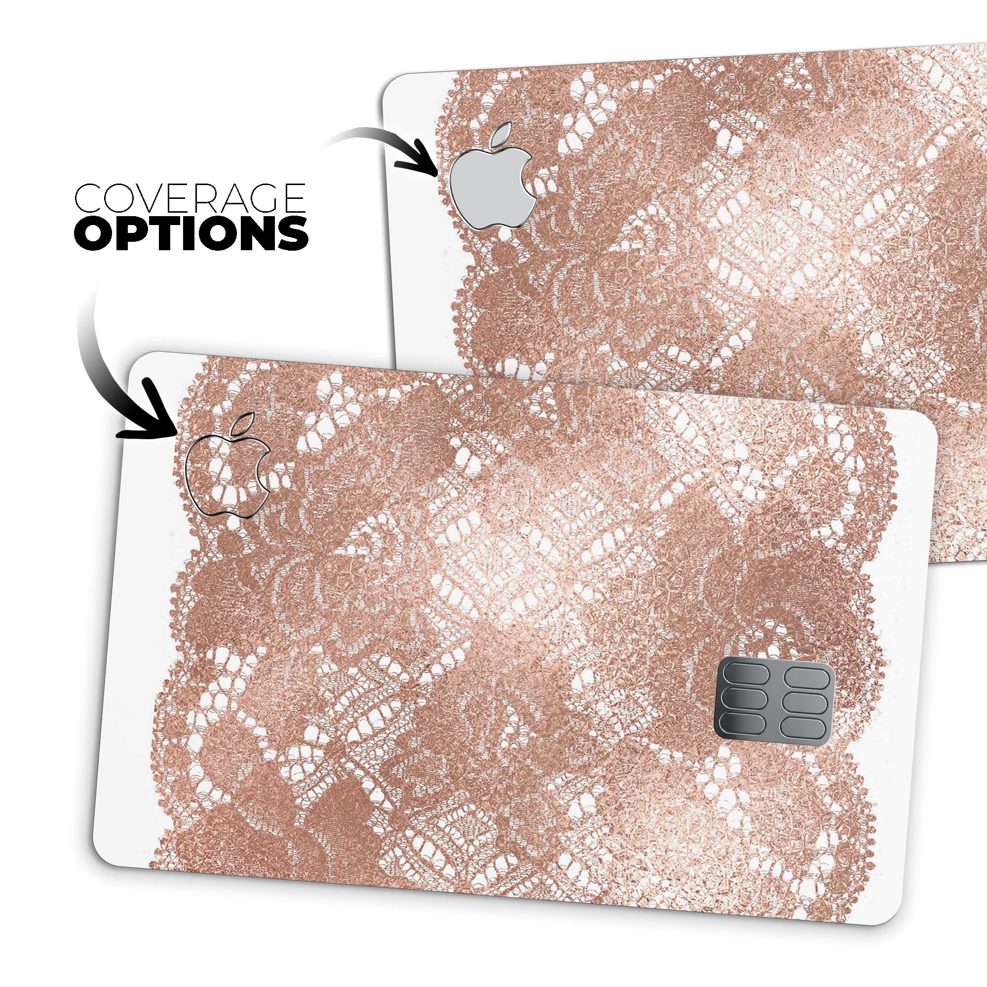 Rose Gold Lace Pattern skin decal for Apple Card, showcasing intricate lace design and premium finish.