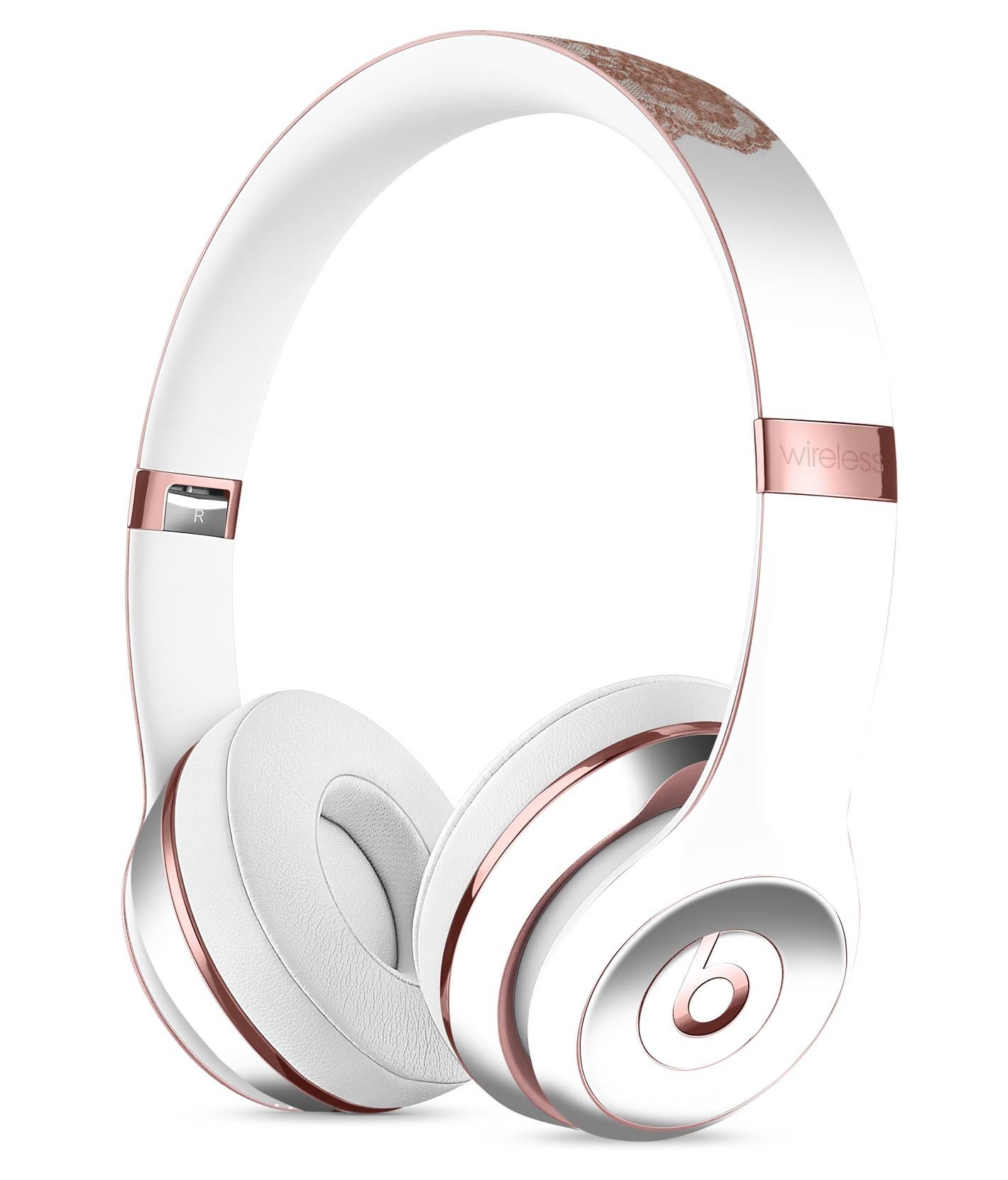 Rose Gold Lace Pattern Skin Kit for Beats by Dre Solo 3 Wireless Headphones, showcasing a stylish design and premium vinyl material.