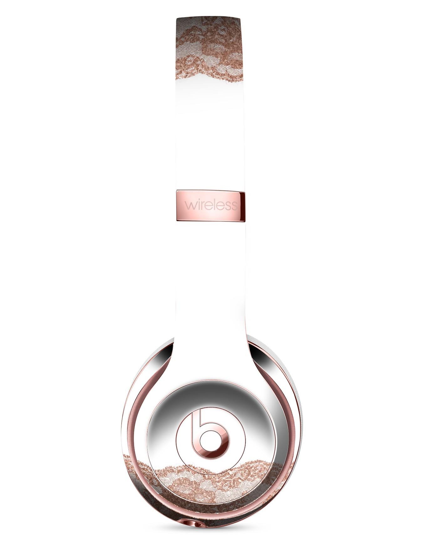 Rose Gold Lace Pattern Skin Kit for Beats by Dre Solo 3 Wireless Headphones, showcasing a stylish design and premium vinyl material.