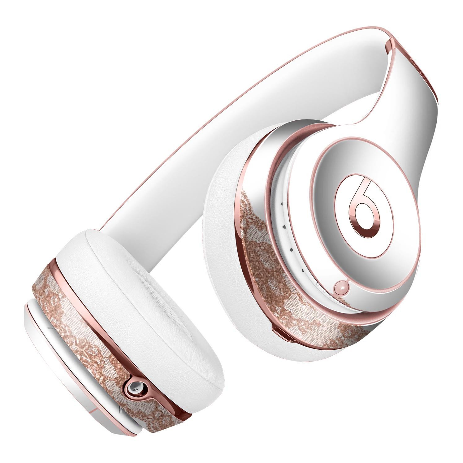 Rose Gold Lace Pattern Skin Kit for Beats by Dre Solo 3 Wireless Headphones, showcasing a stylish design and premium vinyl material.