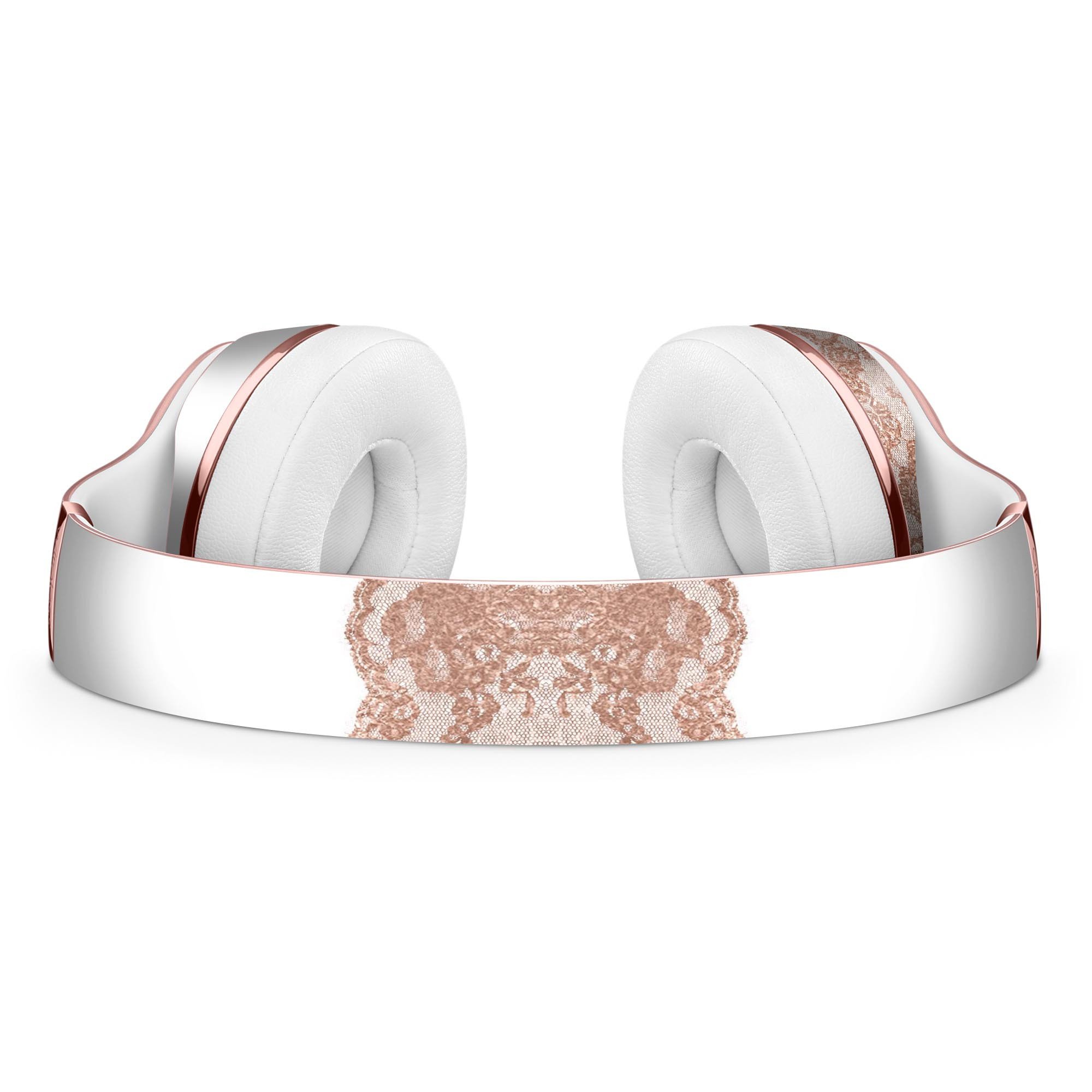 Rose Gold Lace Pattern Skin Kit for Beats by Dre Solo 3 Wireless Headphones, showcasing a stylish design and premium vinyl material.