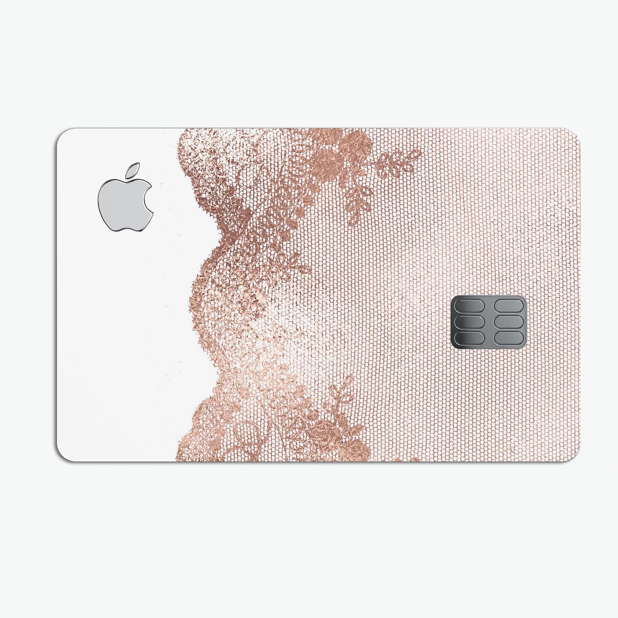 Rose Gold Lace Pattern decal skin for Apple Card, showcasing intricate lace design and premium finish.