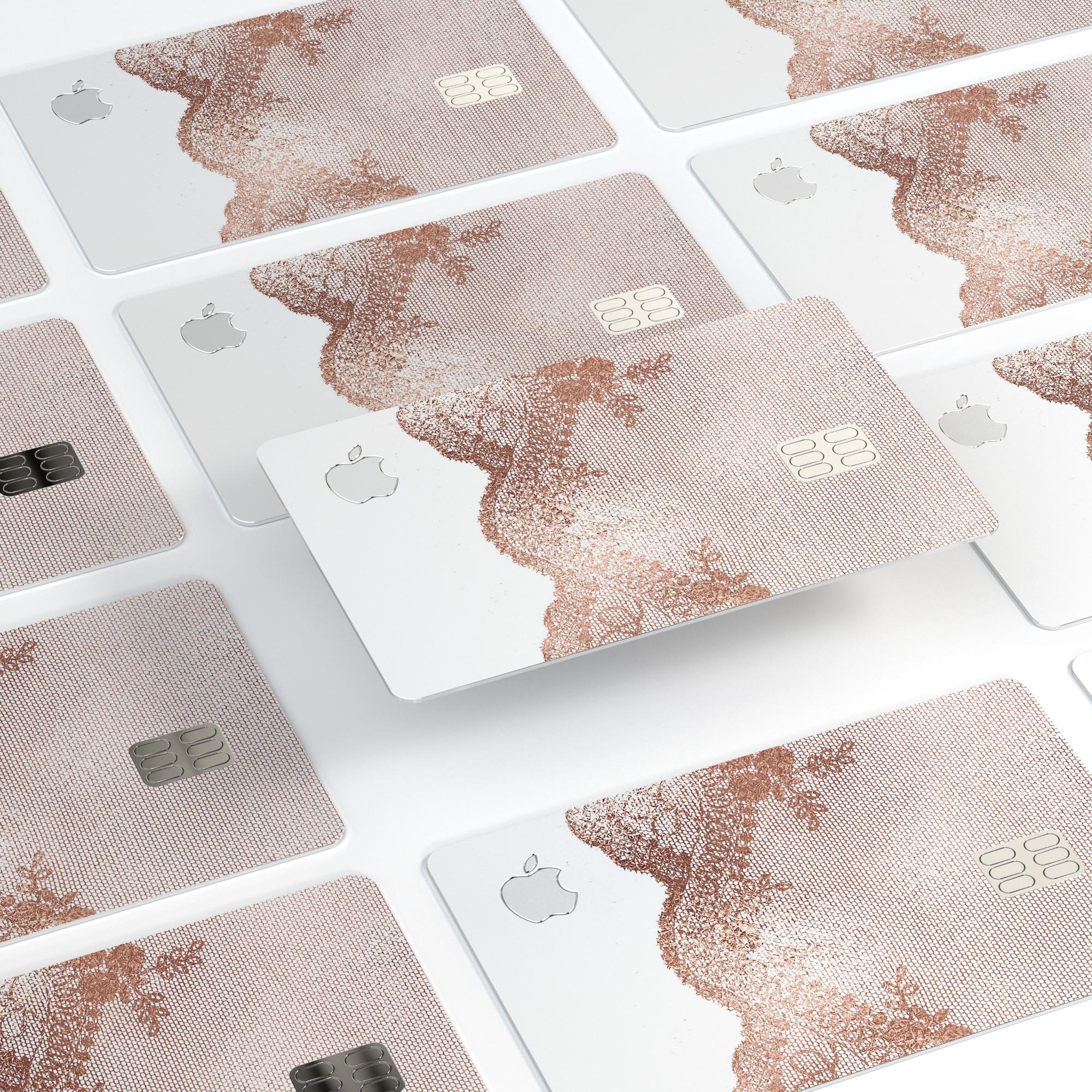 Rose Gold Lace Pattern decal skin for Apple Card, showcasing intricate lace design and premium finish.