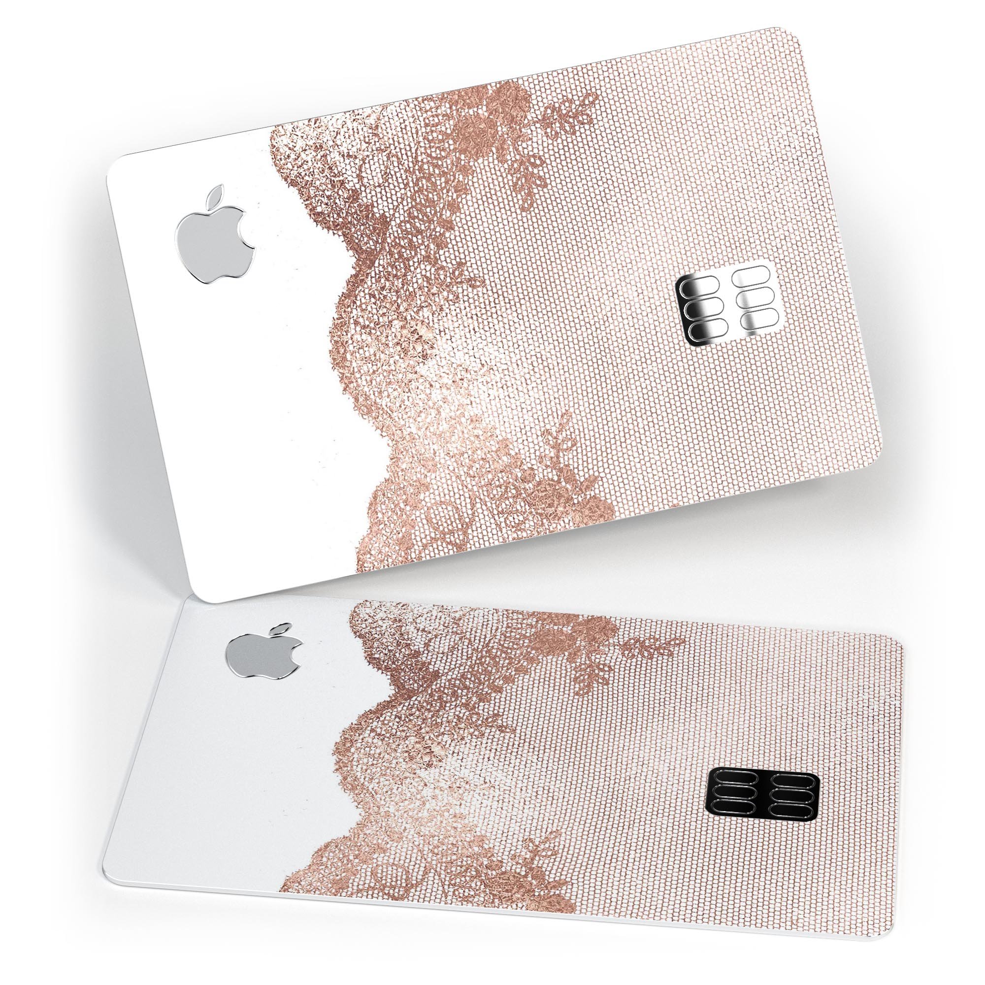 Rose Gold Lace Pattern decal skin for Apple Card, showcasing intricate lace design and premium finish.