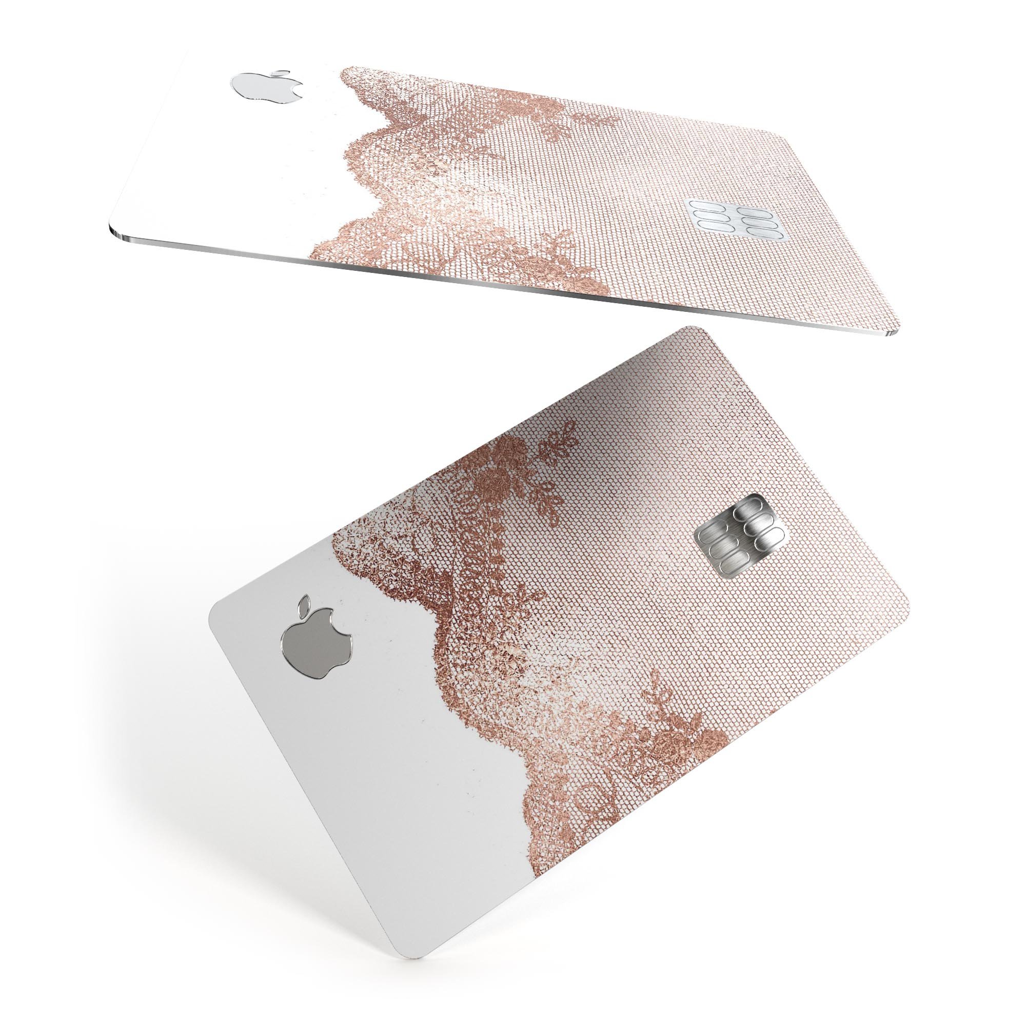 Rose Gold Lace Pattern decal skin for Apple Card, showcasing intricate lace design and premium finish.