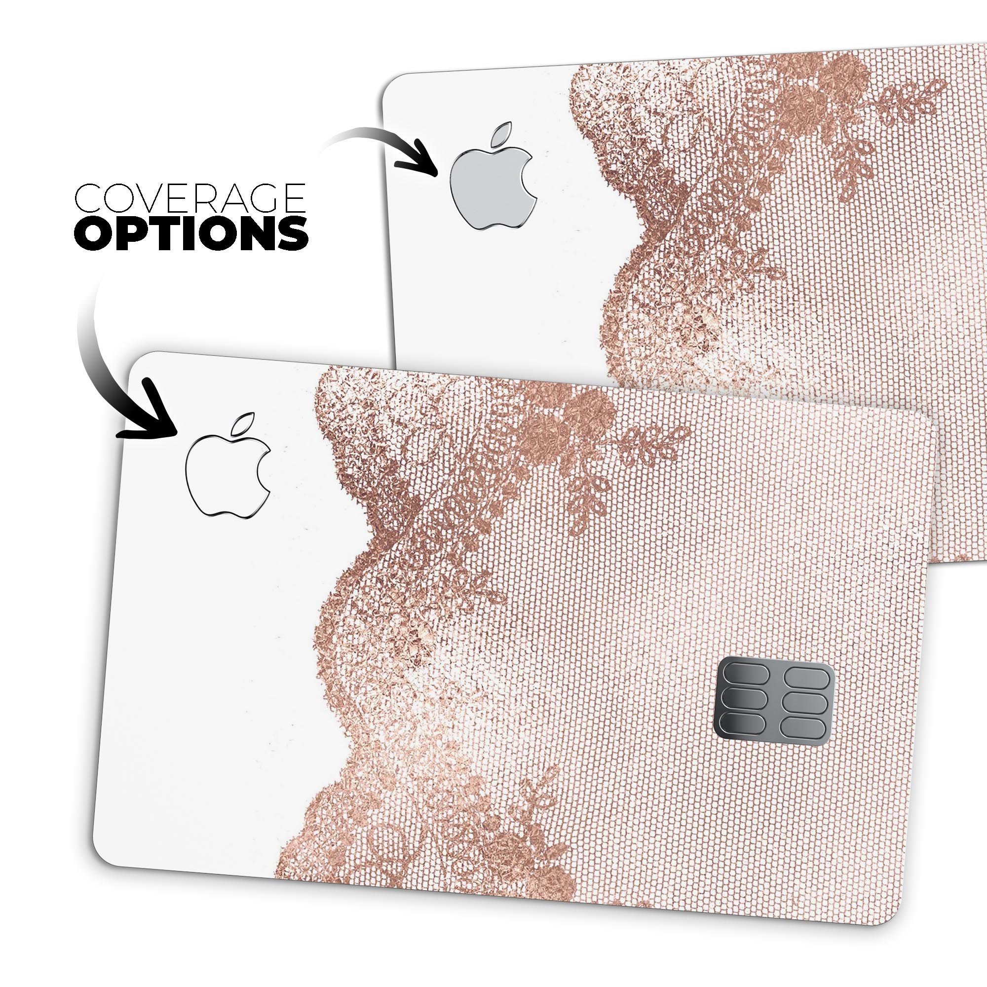 Rose Gold Lace Pattern decal skin for Apple Card, showcasing intricate lace design and premium finish.