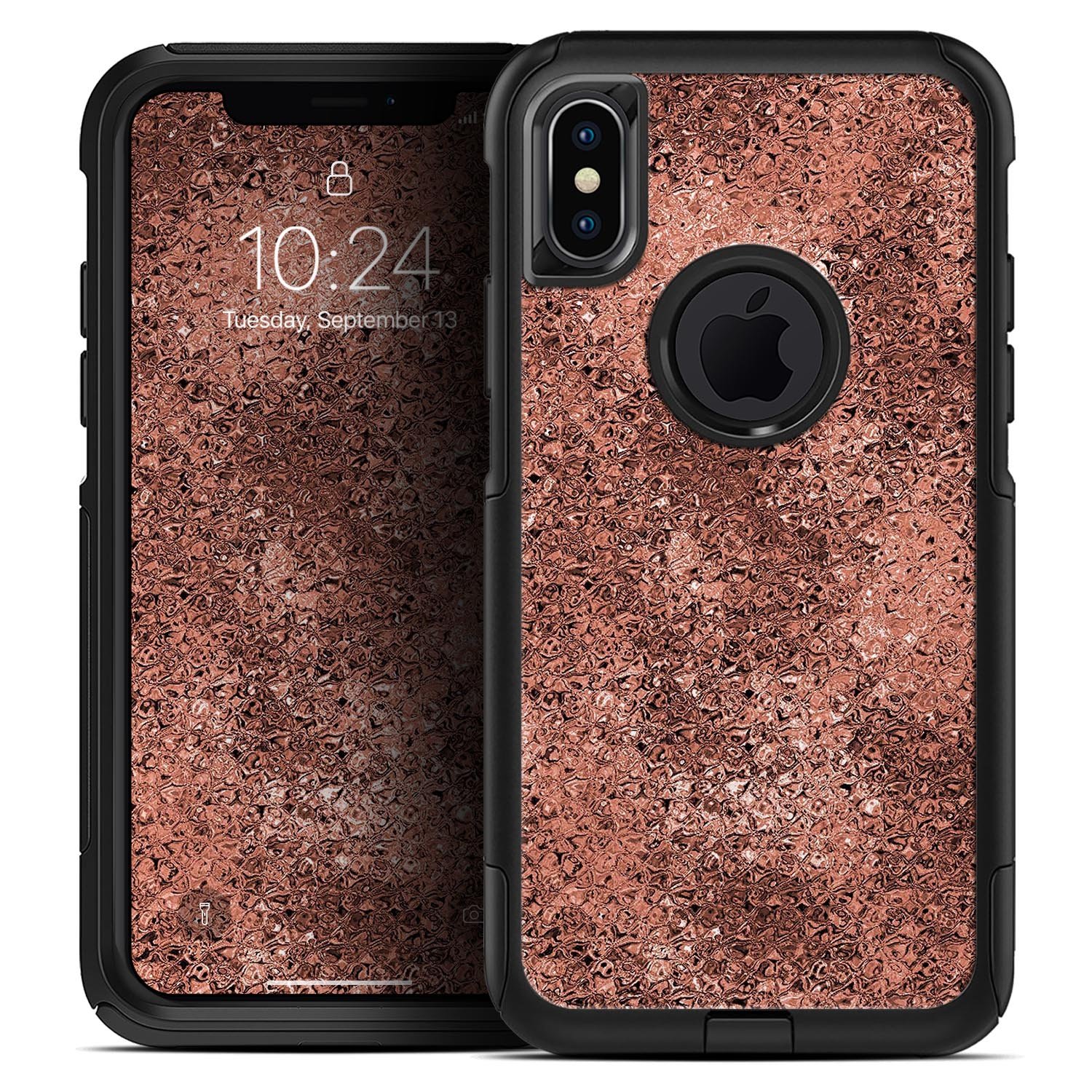 Rose Gold Liquid Abstract Skin Kit for iPhone OtterBox cases, showcasing a stylish design with a dual-layer construction.