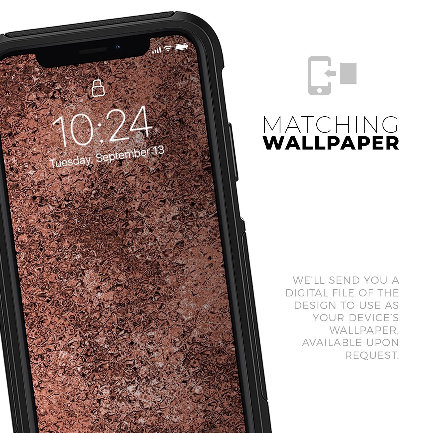 Rose Gold Liquid Abstract Skin Kit for iPhone OtterBox cases, showcasing a stylish design with a dual-layer construction.