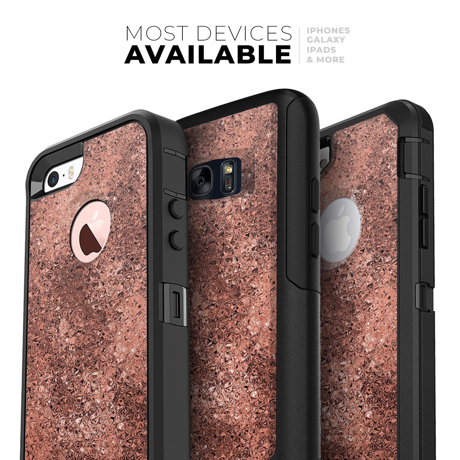 Rose Gold Liquid Abstract Skin Kit for iPhone OtterBox cases, showcasing a stylish design with a dual-layer construction.