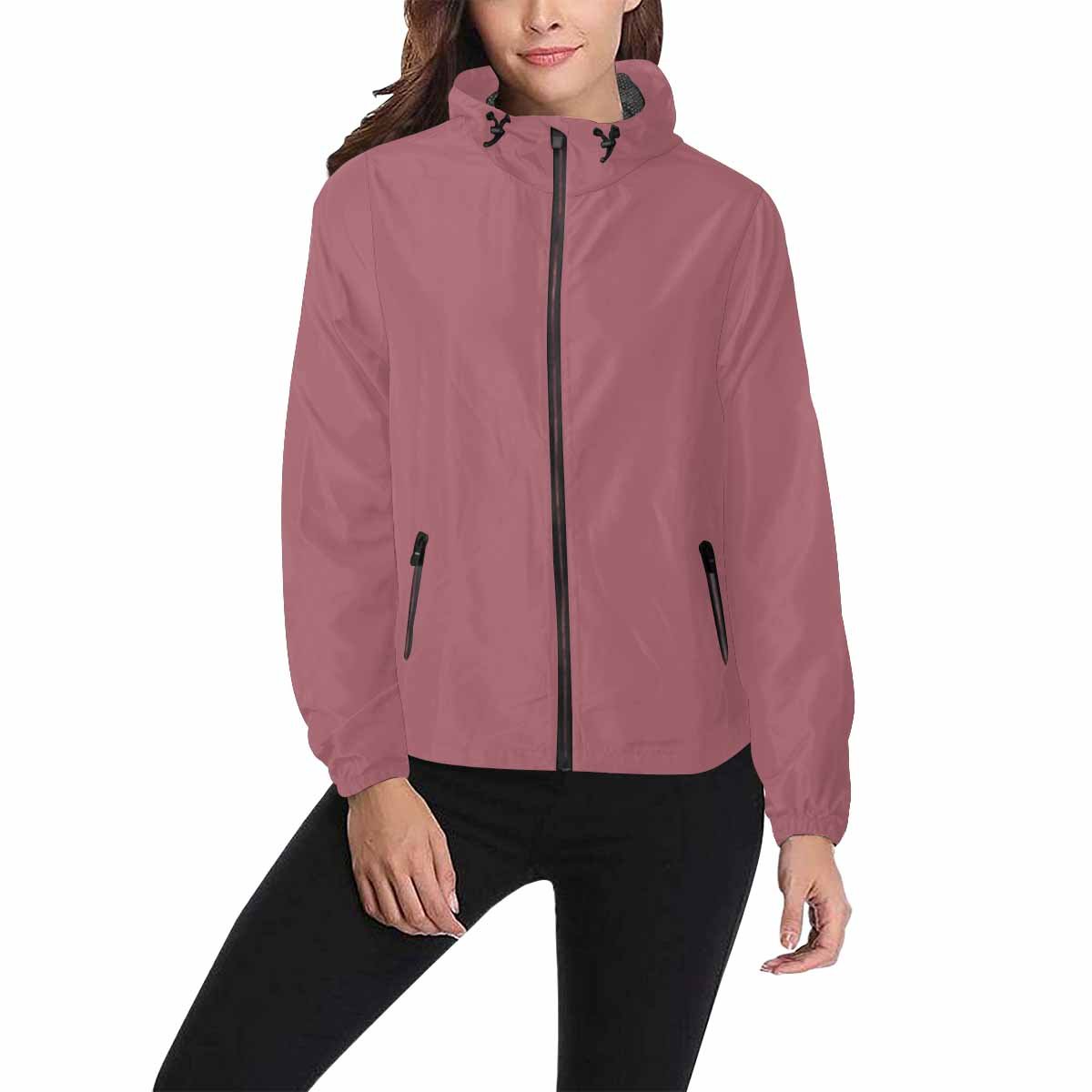 Rose Gold Red Hooded Windbreaker Jacket for men and women, featuring a stylish design with zippered pockets and adjustable hood.