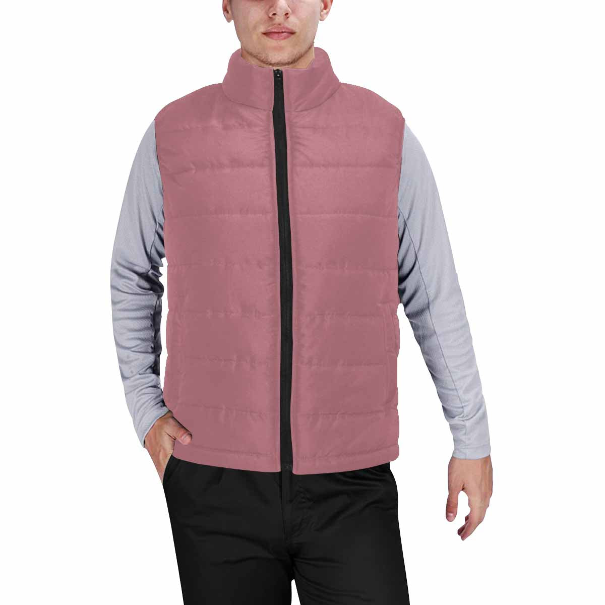 Rose Gold Red Men's Padded Vest featuring a quilted design and zipper closure, perfect for stylish warmth.