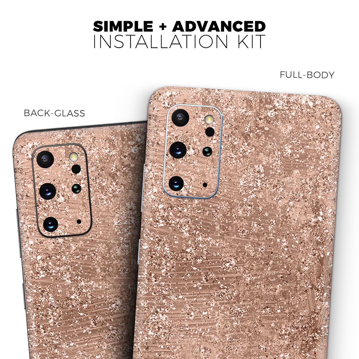 Rose Gold Scratched Skin-Kit for Samsung Galaxy S20, showcasing a stylish design with a premium vinyl finish.