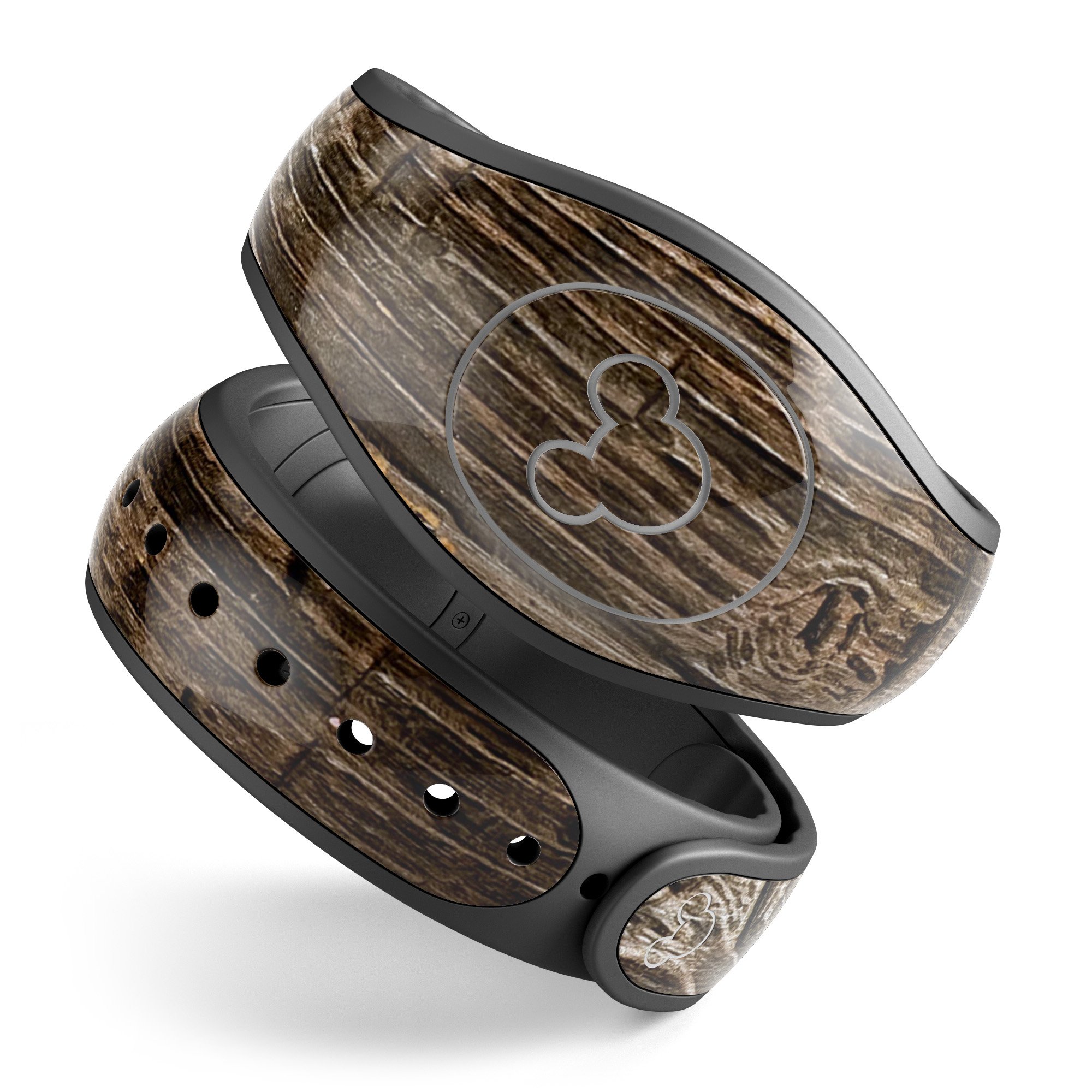 Rough Textured Dark Wooden Planks decal skin wrap kit for Disney Magic Band, showcasing a rustic design and high-quality finish.