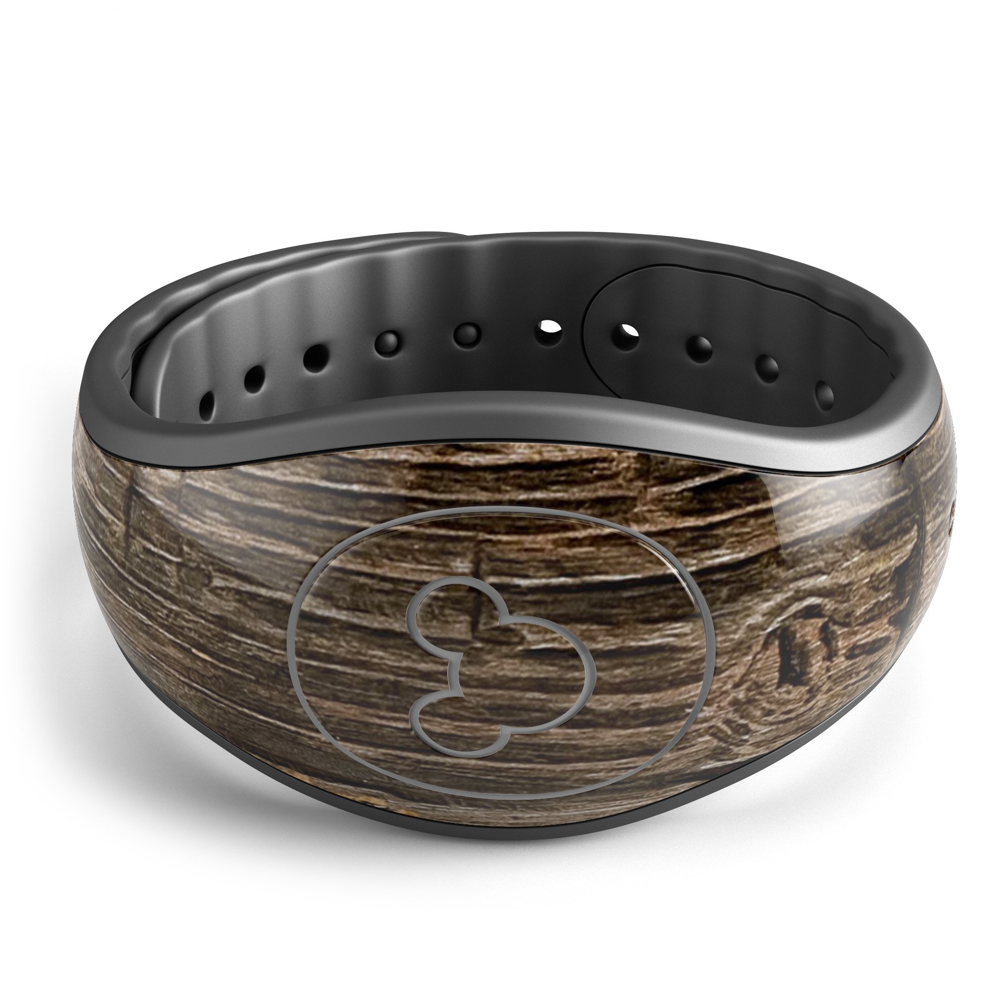 Rough Textured Dark Wooden Planks decal skin wrap kit for Disney Magic Band, showcasing a rustic design and high-quality finish.