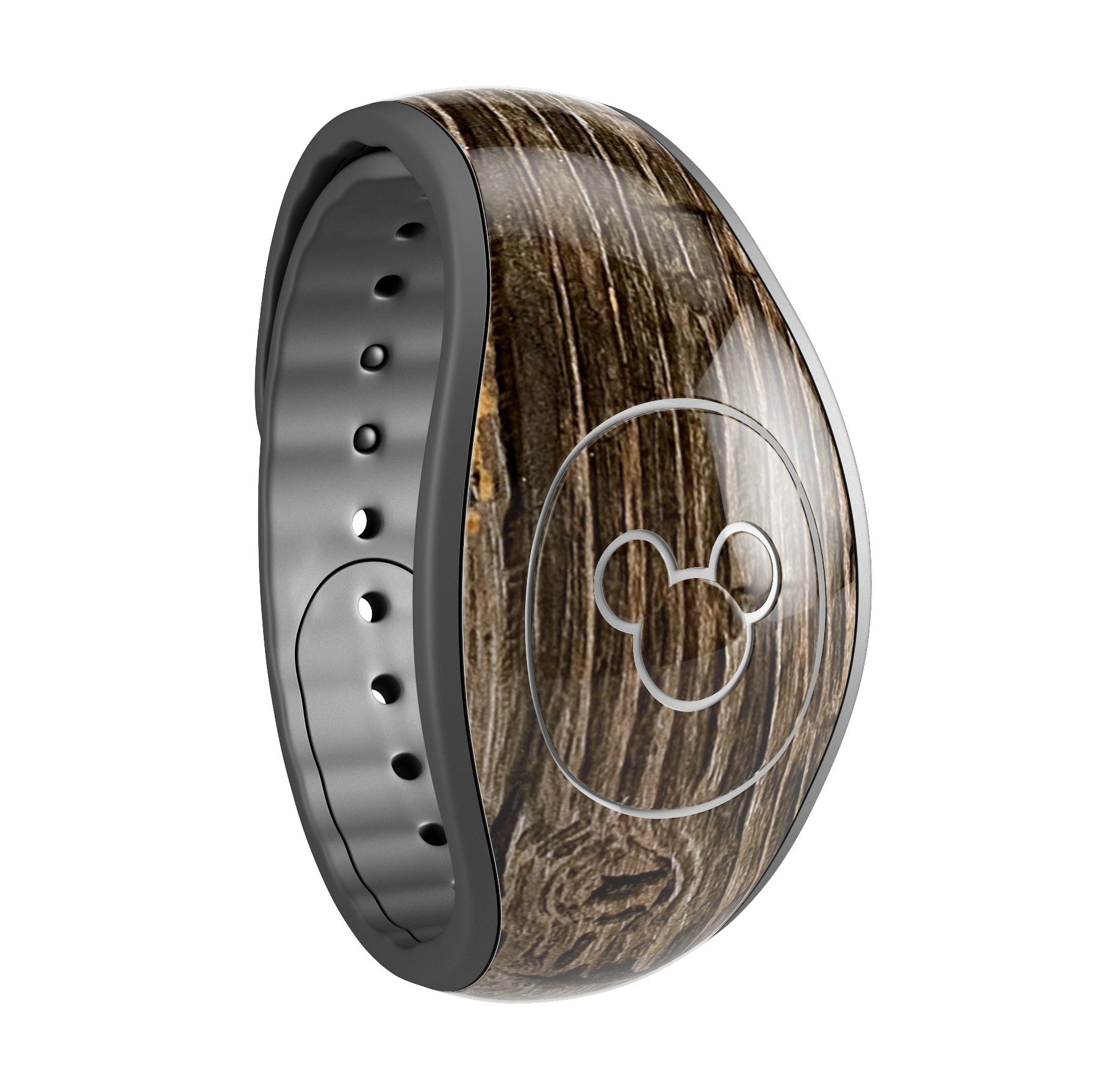 Rough Textured Dark Wooden Planks decal skin wrap kit for Disney Magic Band, showcasing a rustic design and high-quality finish.