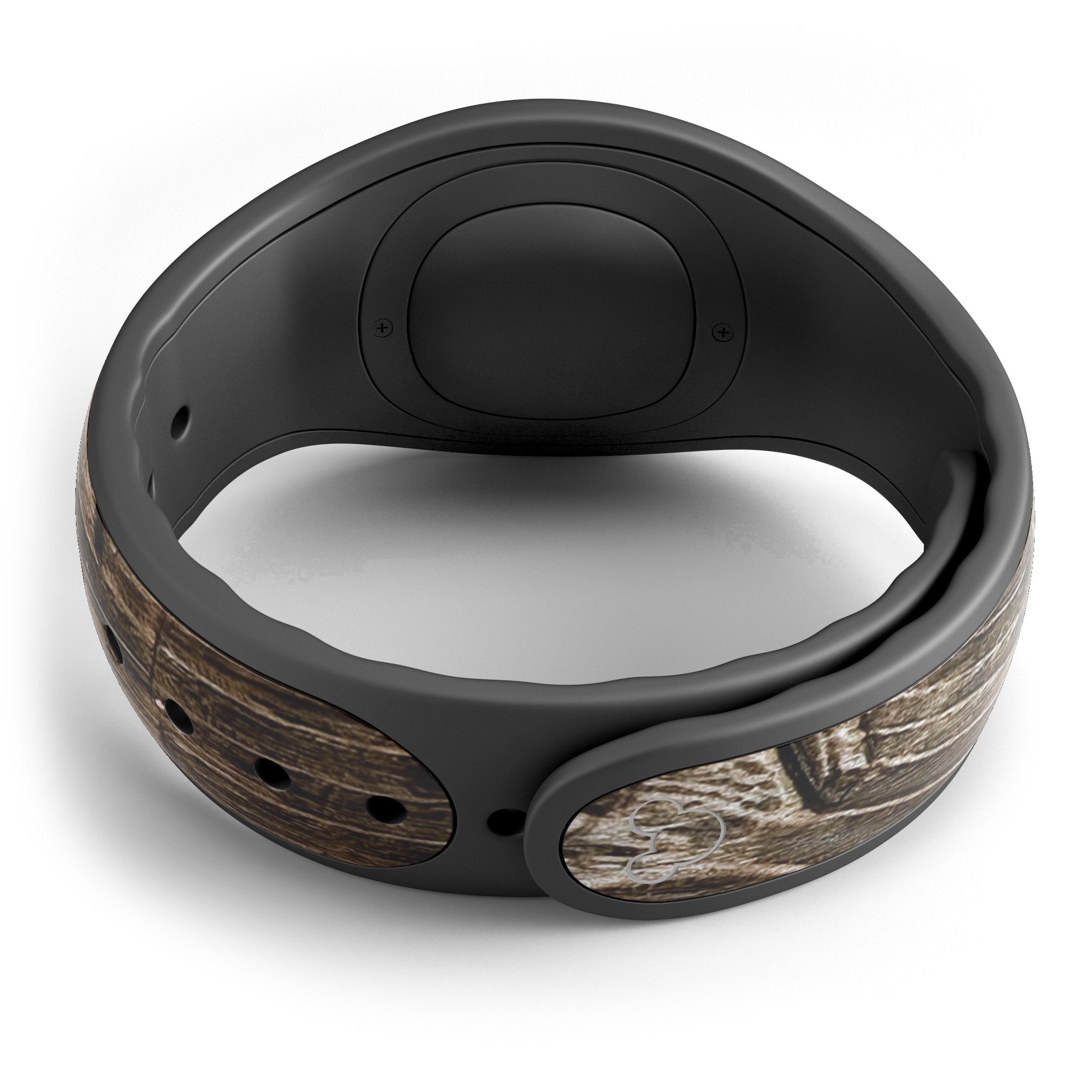 Rough Textured Dark Wooden Planks decal skin wrap kit for Disney Magic Band, showcasing a rustic design and high-quality finish.