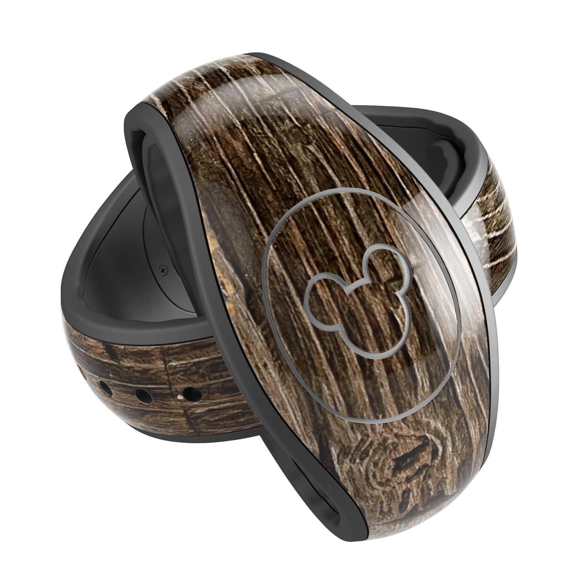 Rough Textured Dark Wooden Planks decal skin wrap kit for Disney Magic Band, showcasing a rustic design and high-quality finish.