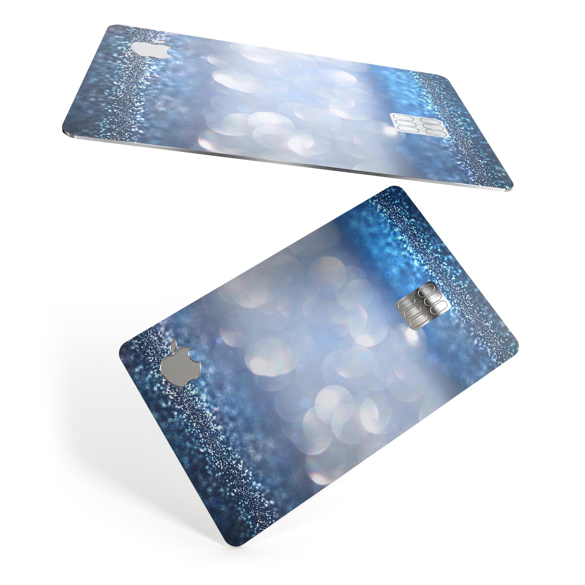 Royal Blue and Silver Glowing Orbs of Light decal on an Apple Card, showcasing its vibrant design and premium quality.