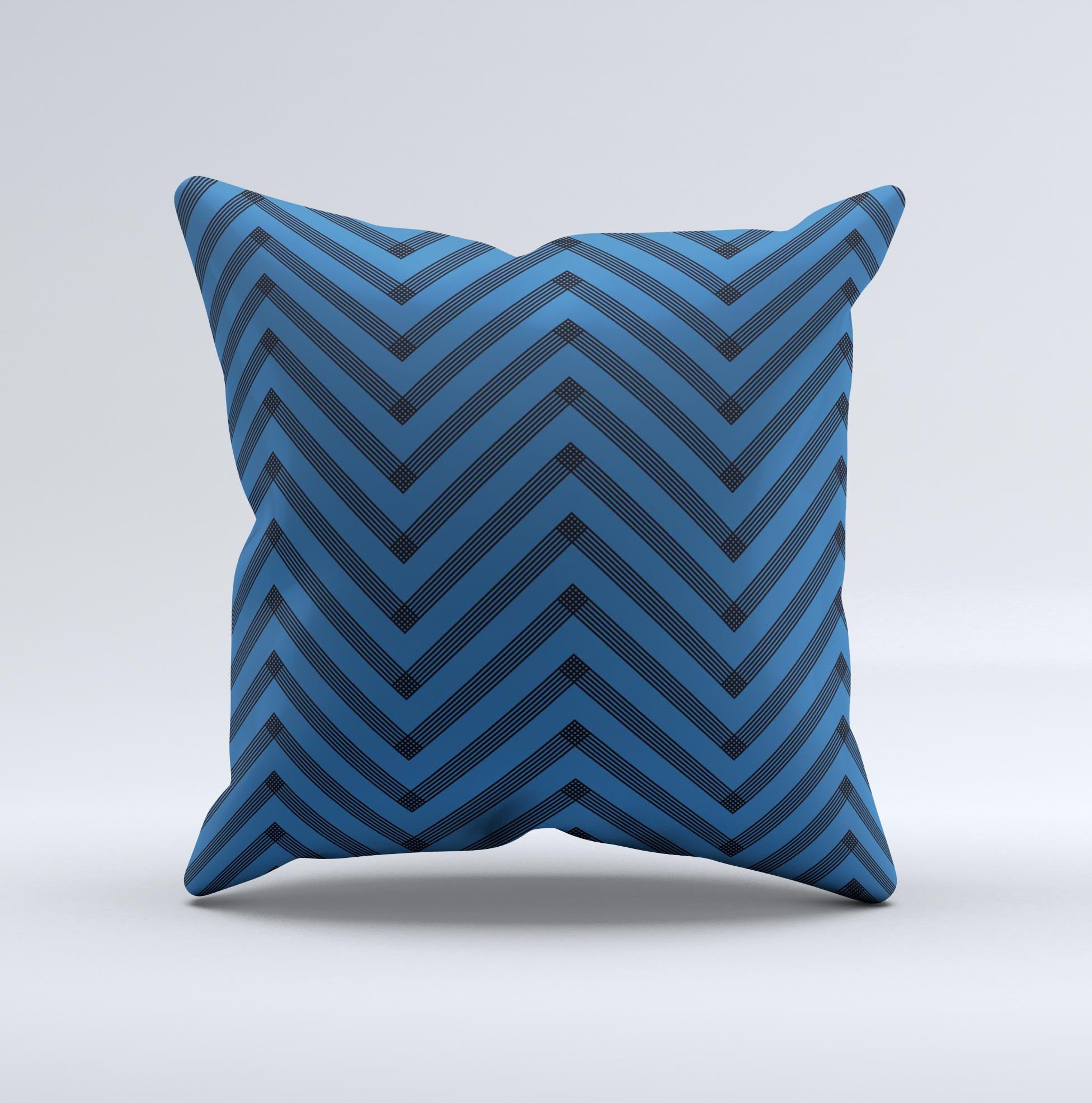 Royal Blue and Black Sketch Chevron Decorative Throw Pillow, handcrafted with high thread count fabric and unique design.