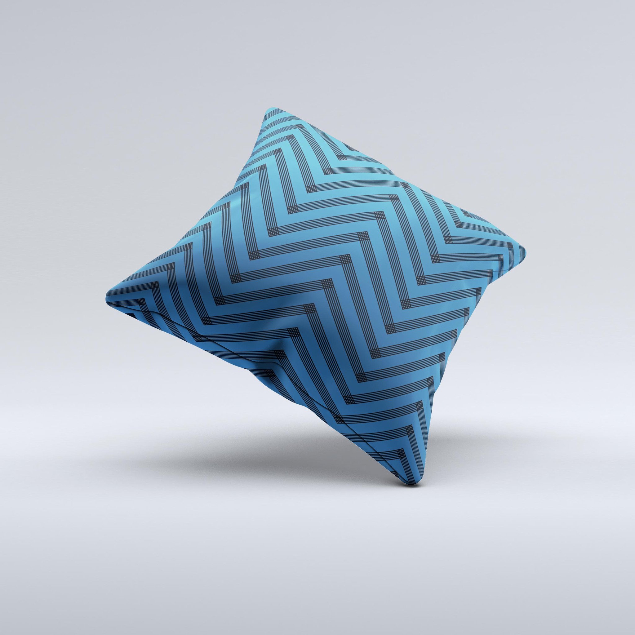 Royal Blue and Black Sketch Chevron Decorative Throw Pillow, handcrafted with high thread count fabric and unique design.