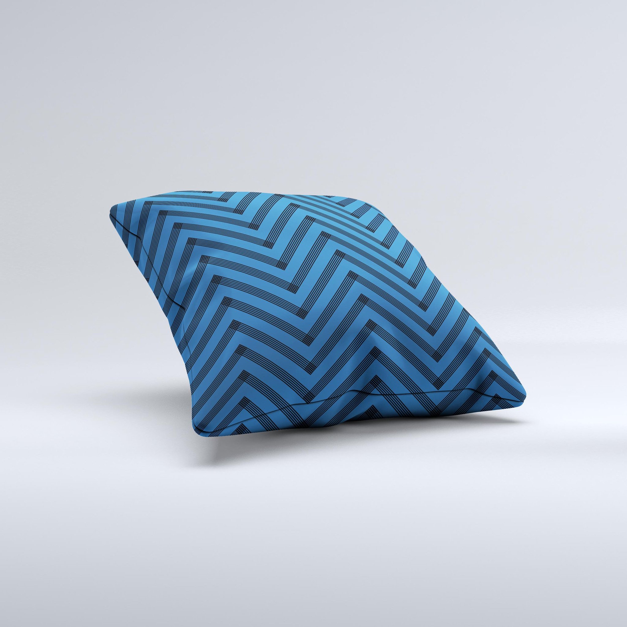 Royal Blue and Black Sketch Chevron Decorative Throw Pillow, handcrafted with high thread count fabric and unique design.