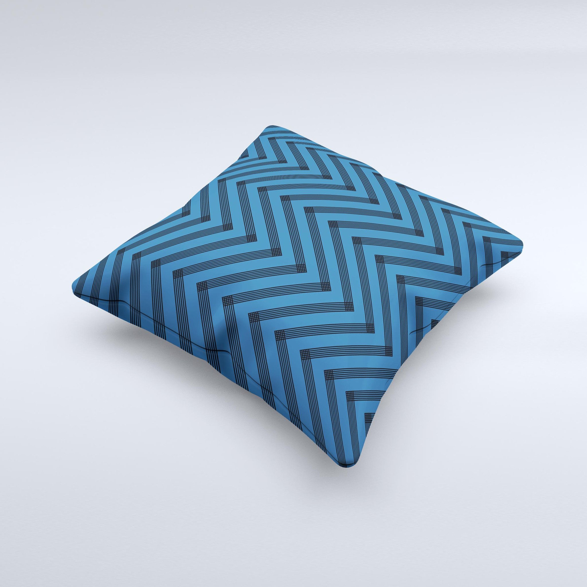 Royal Blue and Black Sketch Chevron Decorative Throw Pillow, handcrafted with high thread count fabric and unique design.