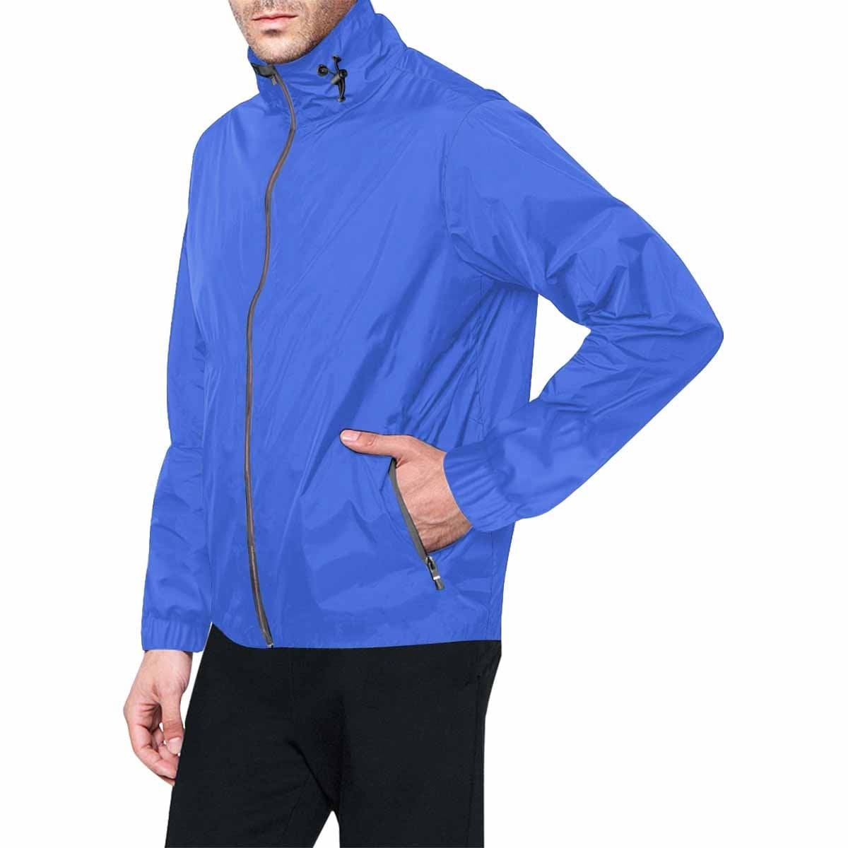 Royal Blue Hooded Windbreaker Jacket for men and women, featuring a stylish design with red metal zip and two zippered pockets.