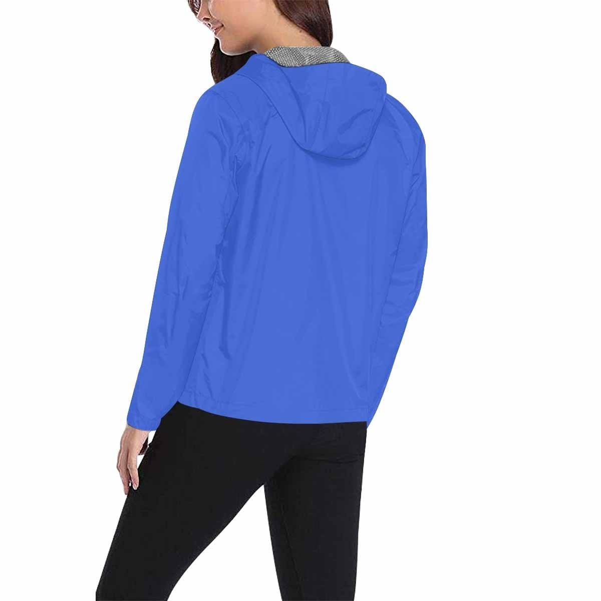 Royal Blue Hooded Windbreaker Jacket for men and women, featuring a stylish design with red metal zip and two zippered pockets.