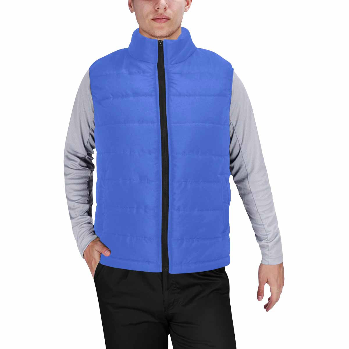 Royal Blue Men's Padded Vest featuring a quilted design and zipper closure, made from high-grade matte cloth and cotton filling.