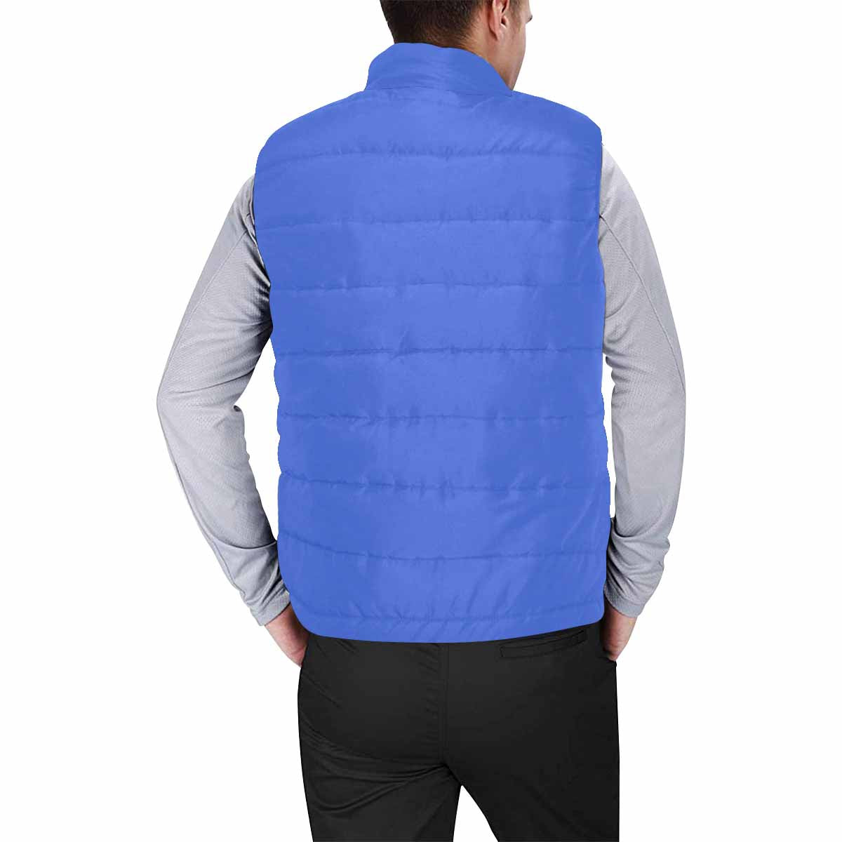 Royal Blue Men's Padded Vest featuring a quilted design and zipper closure, made from high-grade matte cloth and cotton filling.