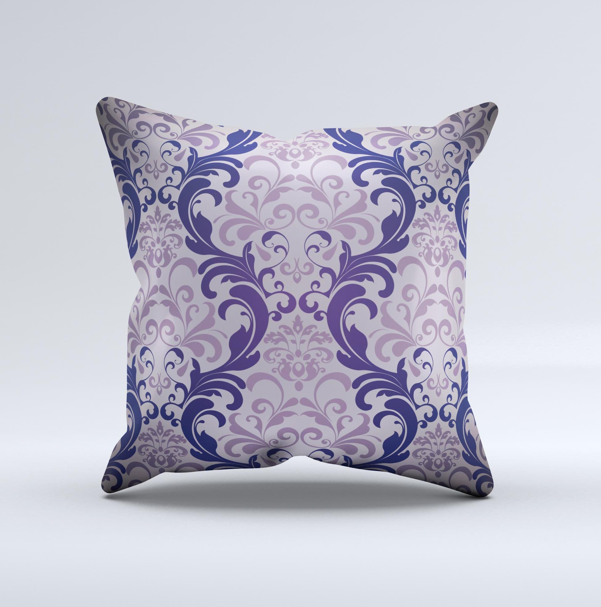 Royal Purple Laced Wallpaper Throw Pillow featuring intricate design and high-quality fabric, handmade in Virginia.