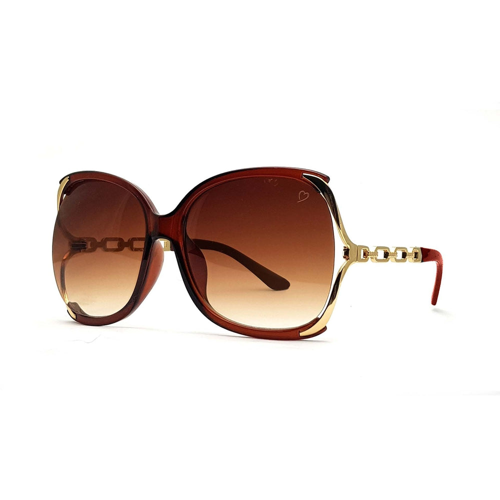 Ruby Rocks 'Cherry' oversized sunglasses in crystal brown with trendy chain temples.