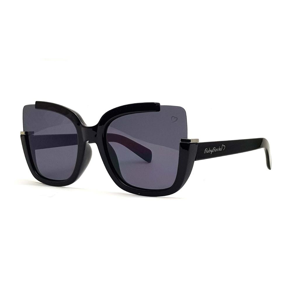 Ruby Rocks 'Elizabeth' oversized black square sunglasses with trendy cutout detail.