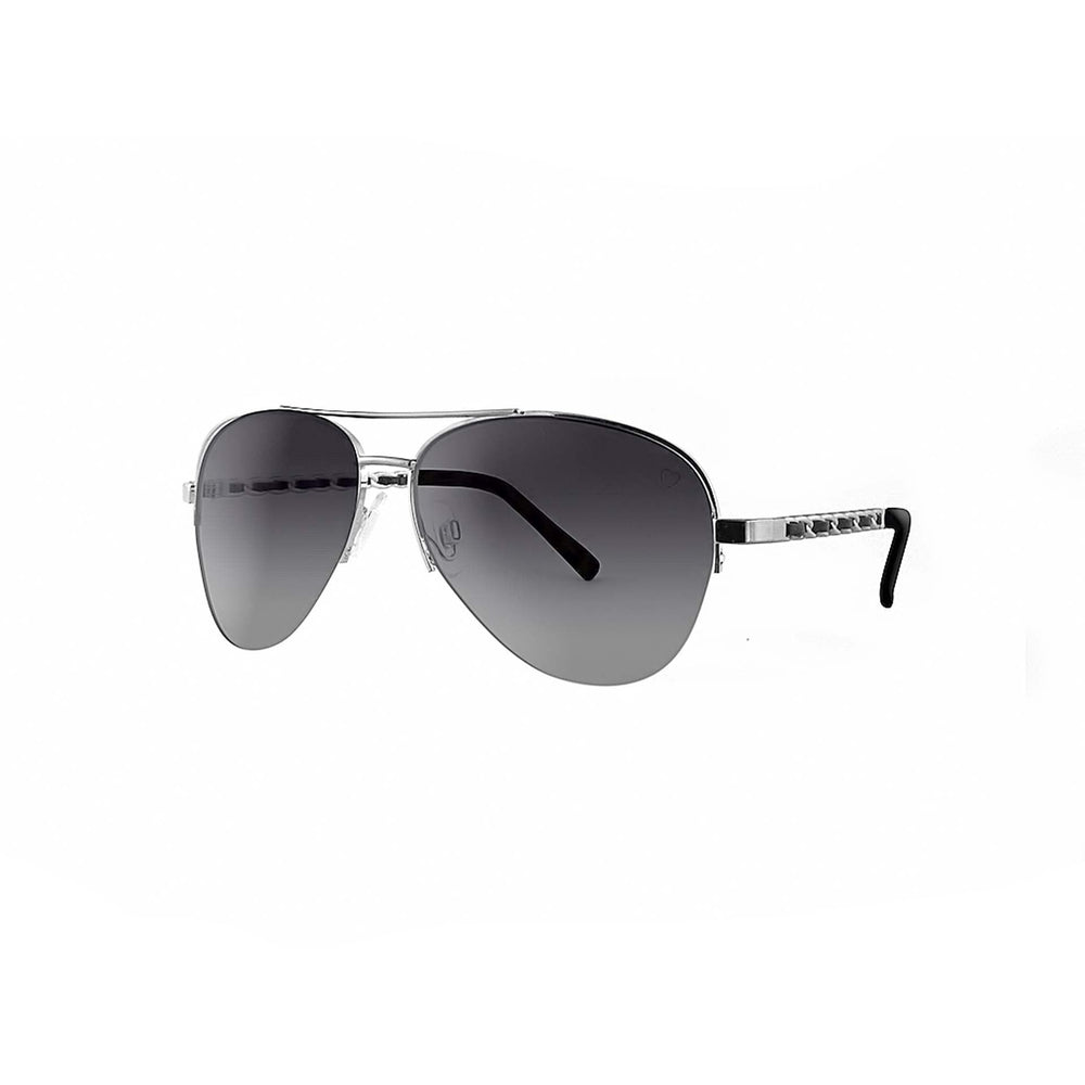 Ruby Rocks Metal 'New York' Aviator Sunglasses featuring a silver frame, gradient smoke lenses, and a stylish fabric braid.