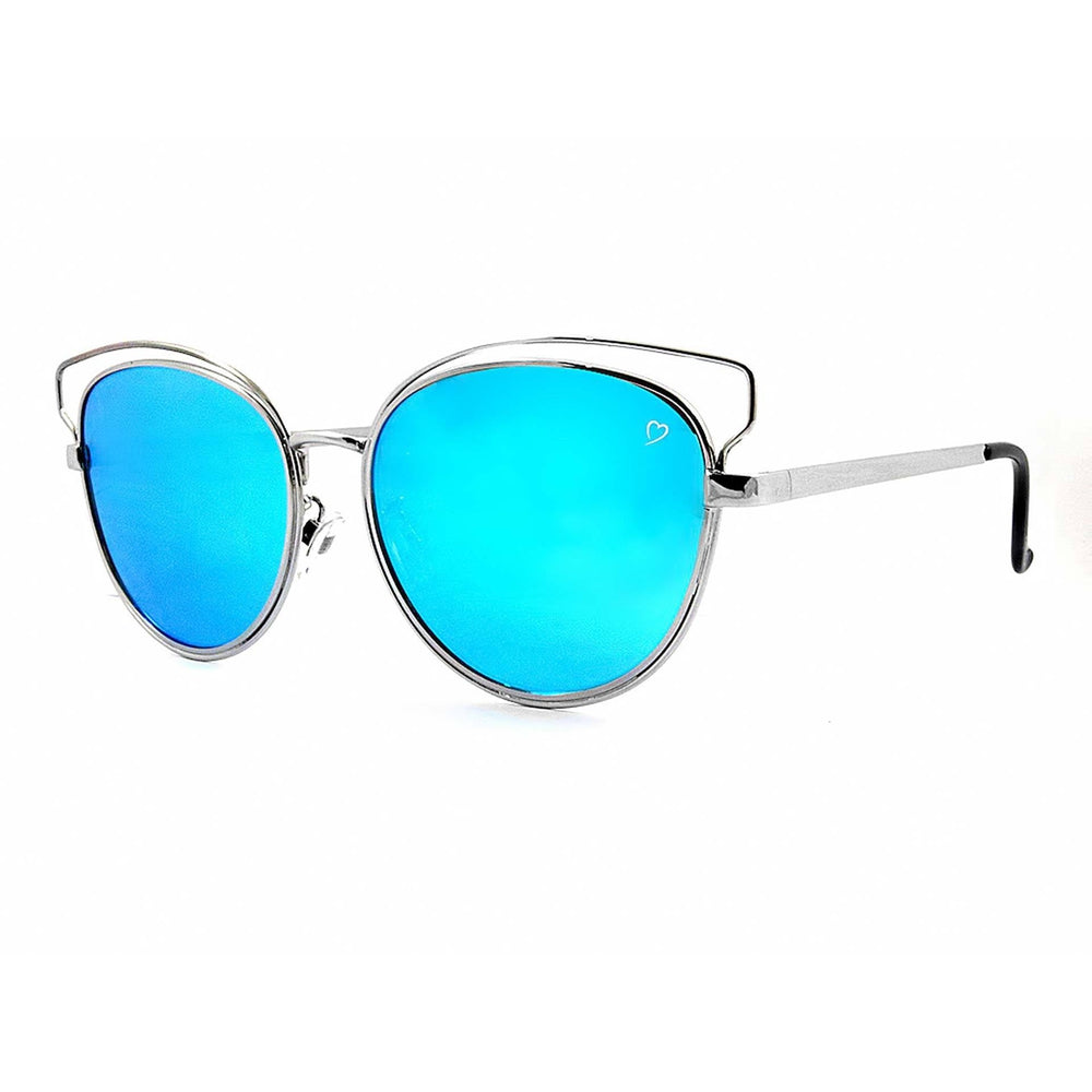 Ruby Rocks Metal 'Santorini' Skeleton Frame sunglasses in silver with blue mirrored lenses.