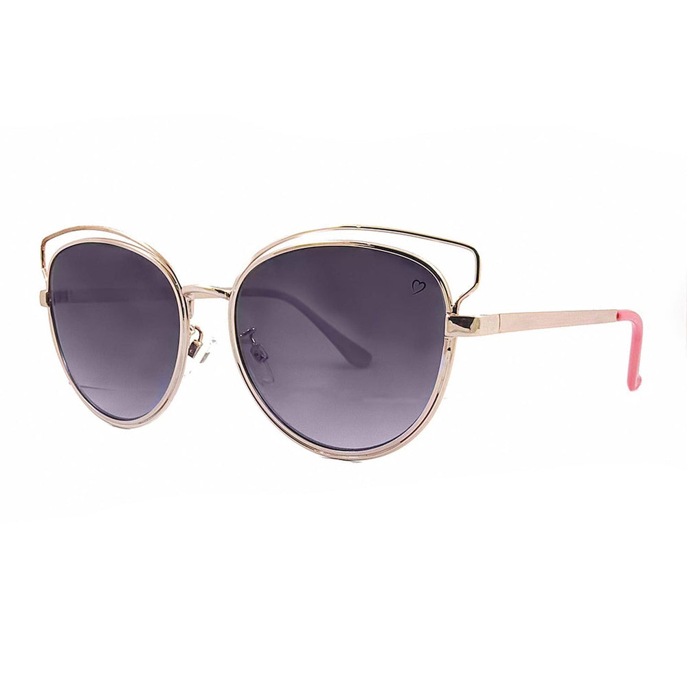 Ruby Rocks Metal 'Santorini' Skeleton Frame sunglasses in Gold with gradient smoke lenses and branded pouch.